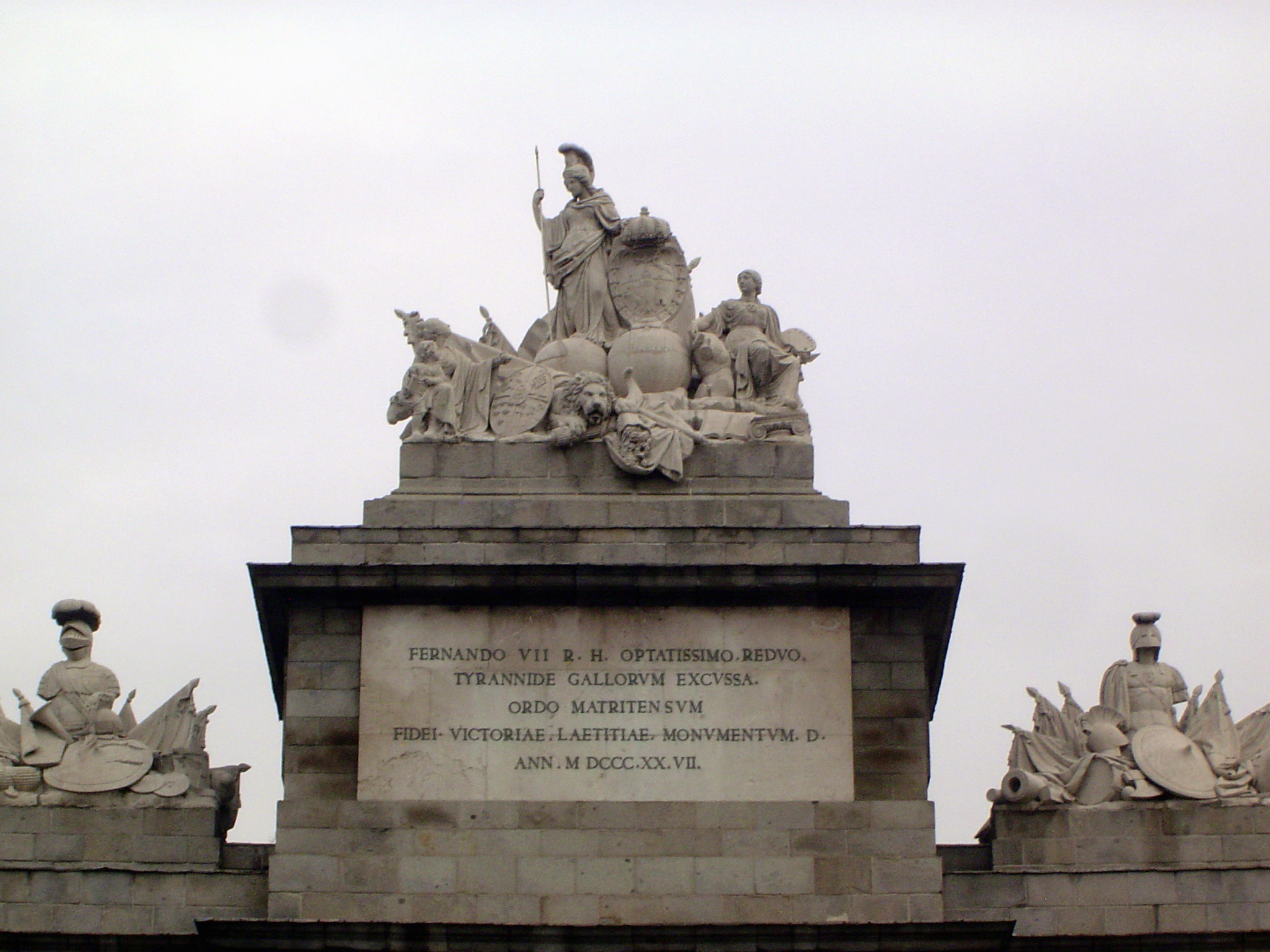 Translation: "To Ferdinand VII, the most desired, twice king of the Spanish, for having excised the tyranny of the Gauls. The Council of Mad