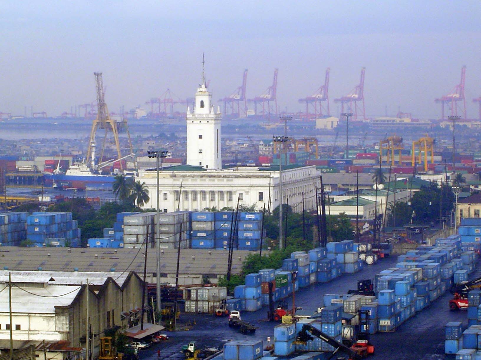 The customs building, wrapped in containers.