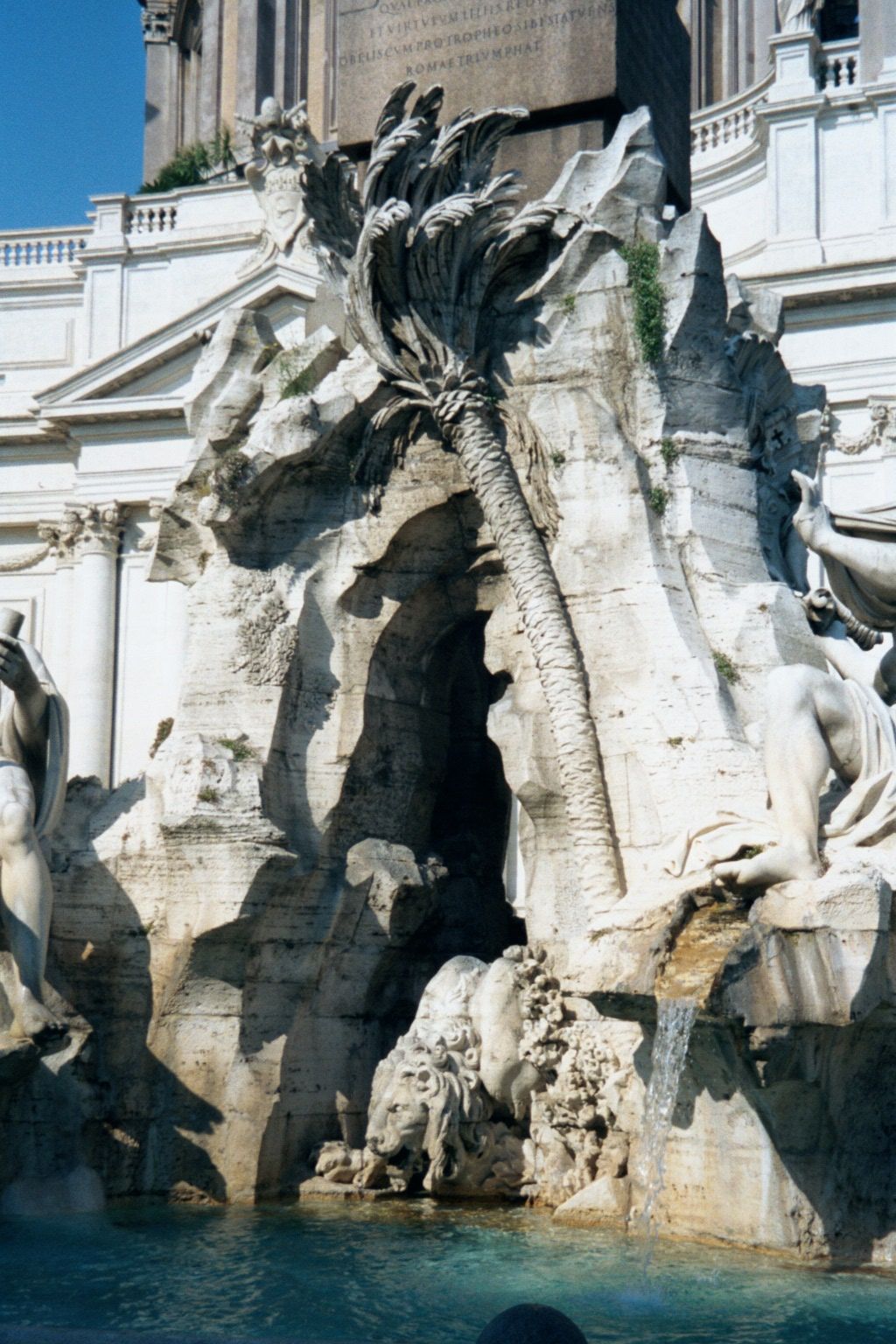 A detail of another Piazza Navona fountain, Bernini's Fountain of the Four Rivers. The rivers are the Danube, Ganges, La Plata, and—here, ju