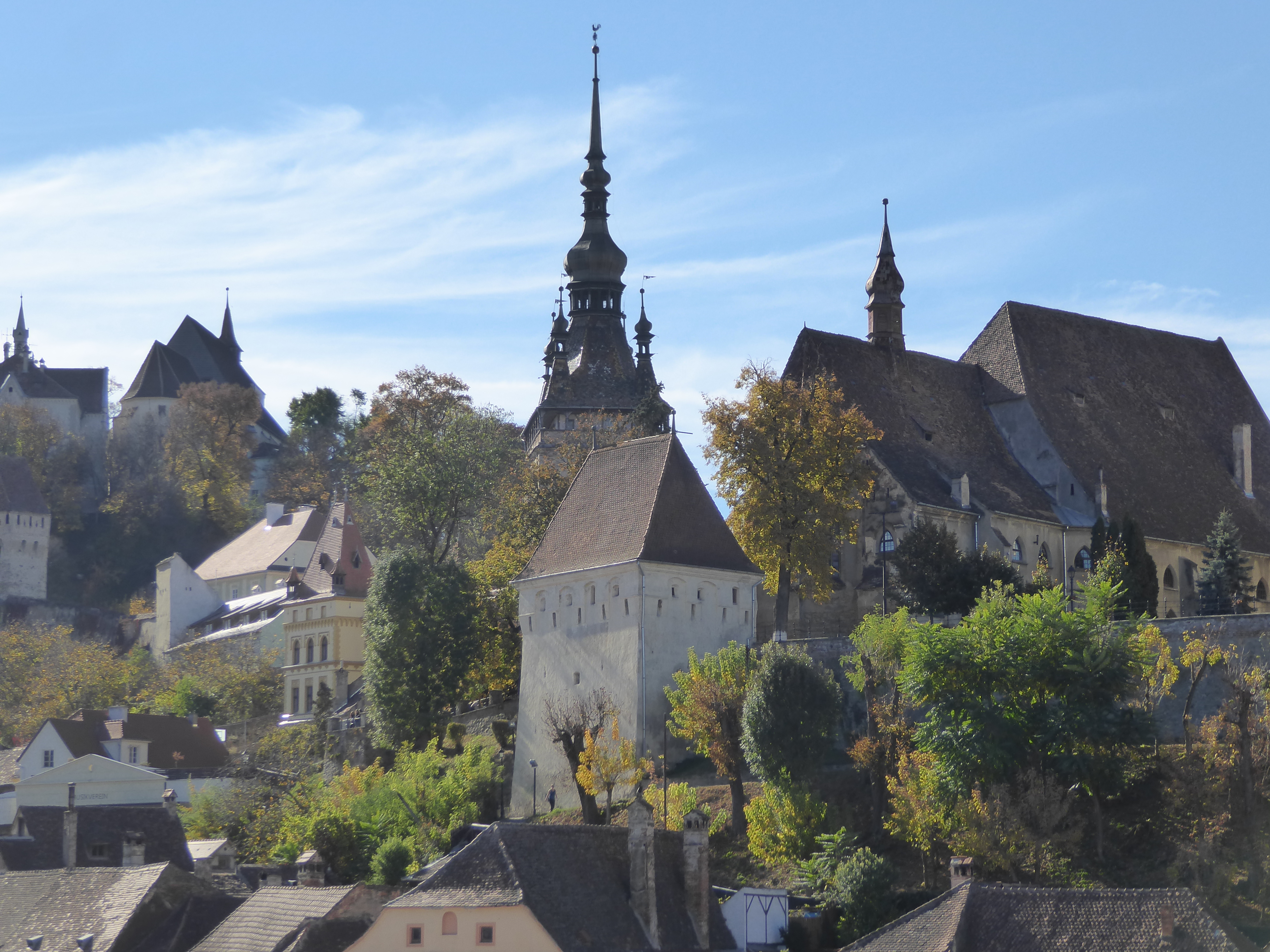 Or we could head northeast and bump into Sighisoara, formerly Schässburg and, earlier still, Castrum Sex. The citadel includes, from the lef