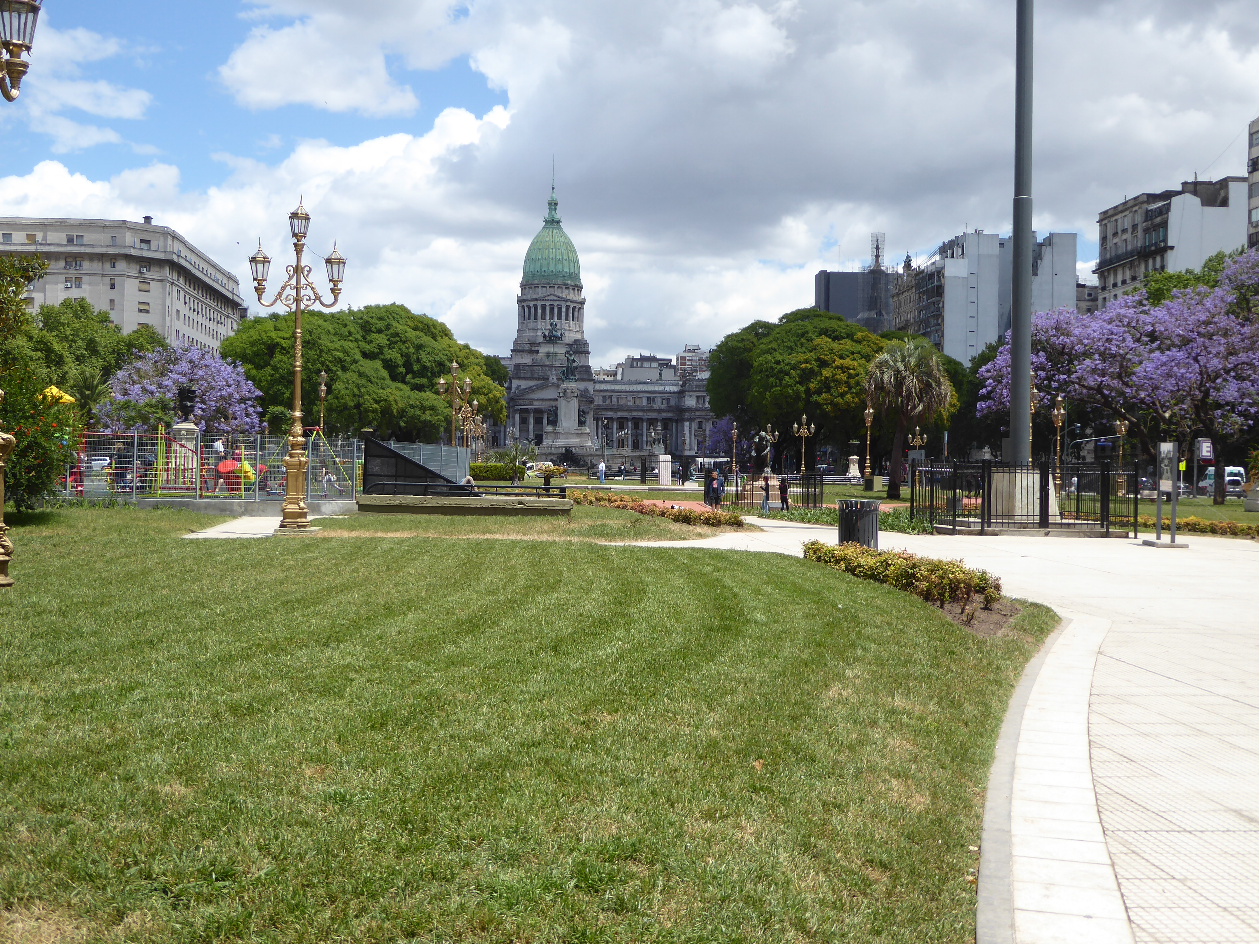 The Palace of the Argentine National Congress is enhanced by jacarandas, native to Latin America though widely planted elsewhere.

The park