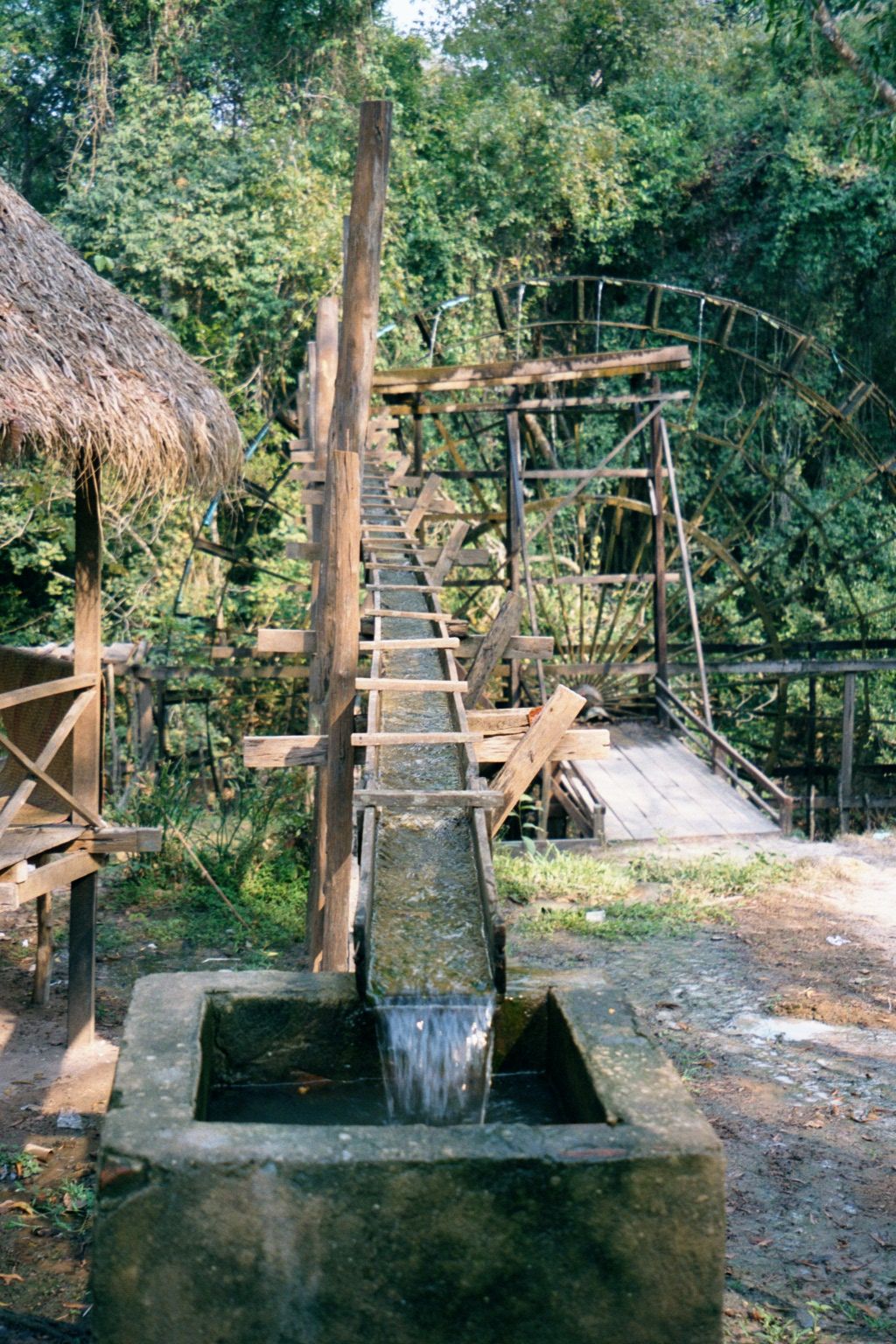 Here's the top of the wheel, along with a short flume. Behind the camera...