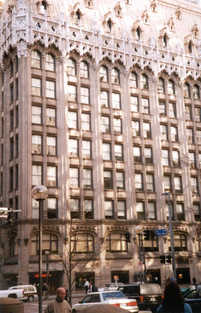 A cathedral of commerce, on the other hands, needs to look the part. Here's Pittsburgh's premier department store, Kaufmann's, designed by B