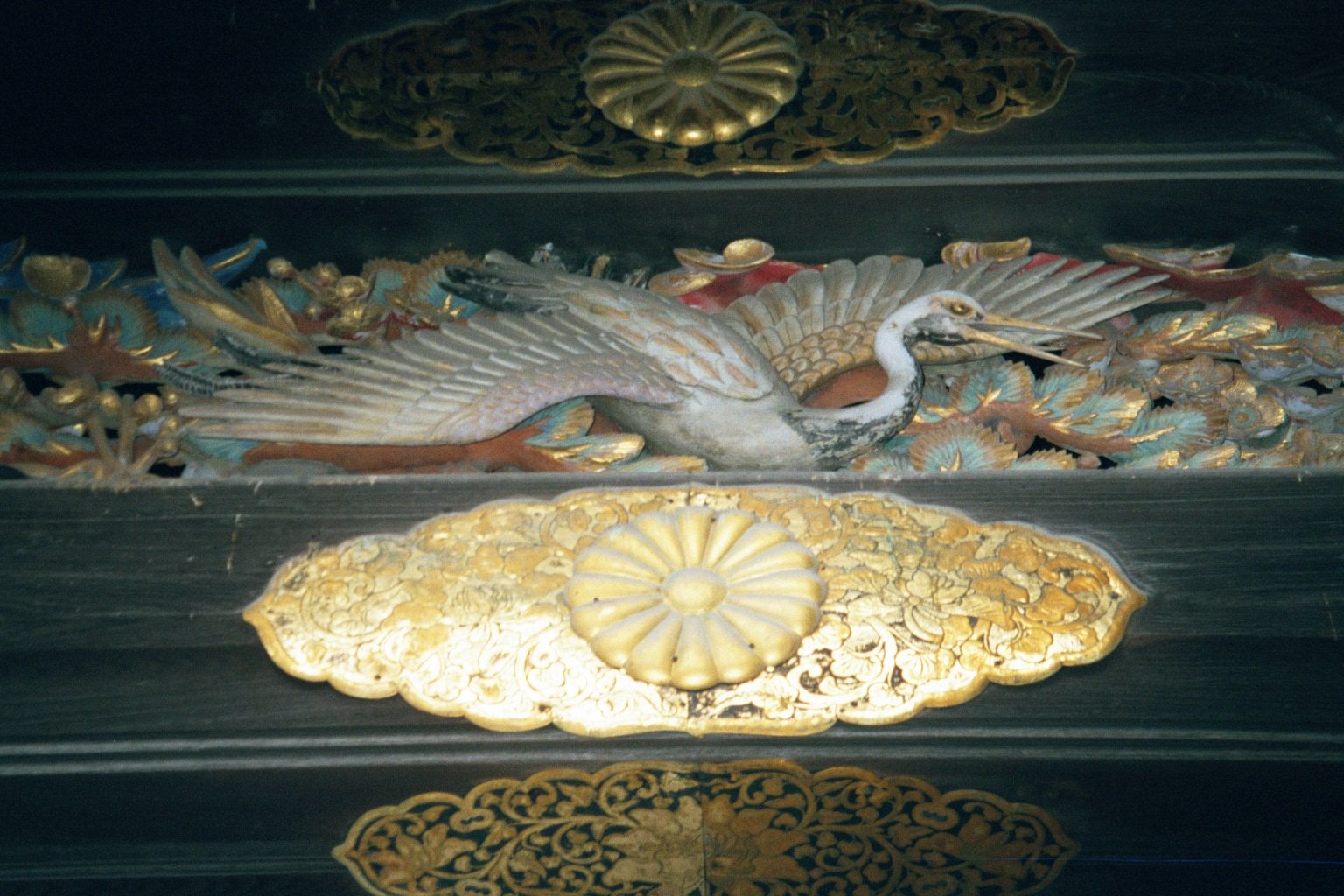 He also took charge of the palace and replaced the ubiquitous Tokugawa leaf-crest insignia with his own, the chrysanthemum.