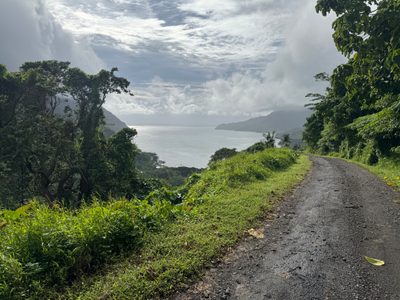 We're approaching Fagaloa Bay, which Adams called "the finest scenery I have seen in these islands... an exquisite spot" Adams, pp. 353-354.