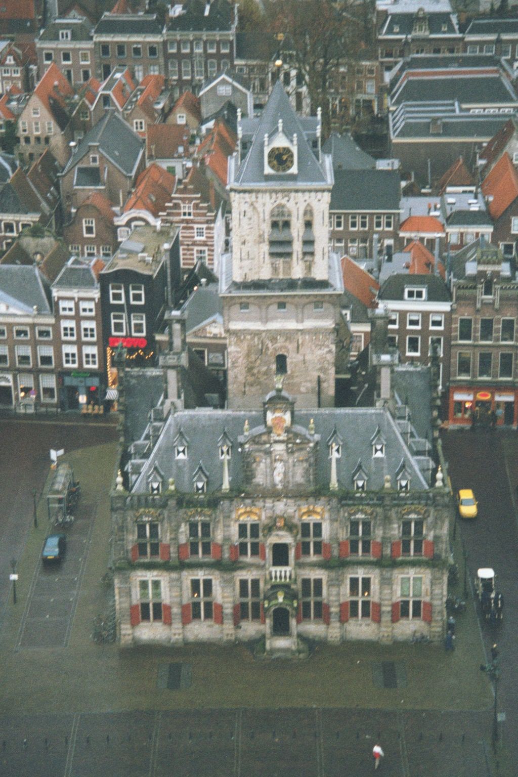 The town hall is really two structures: a medieval tower and a 17th century addition. On the ground, the addition dominates; from up here, i