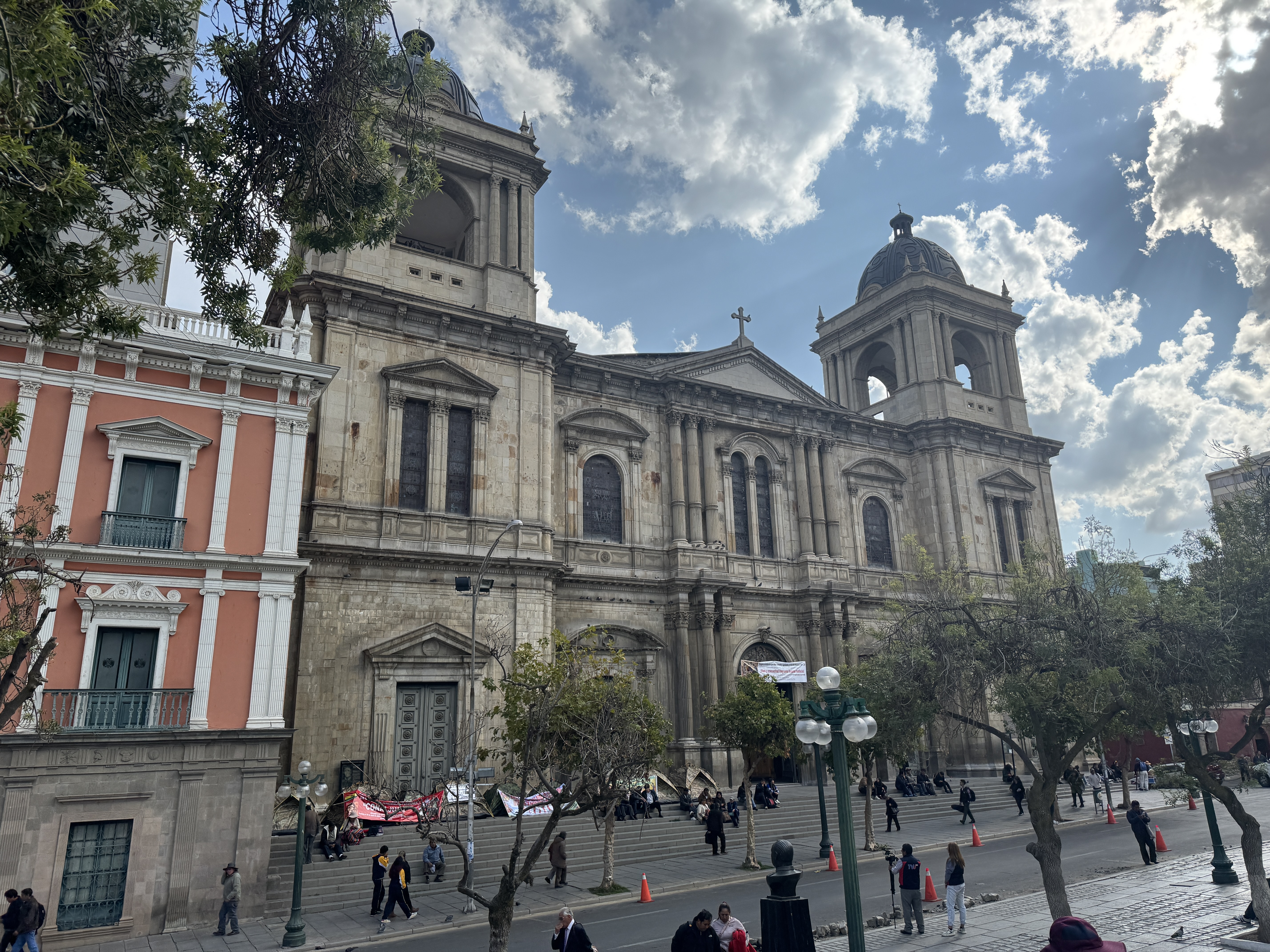 On another side of the plaza, the cathedral is a replacement, opened in 1925 after nearly a century of construction.  The towers were added