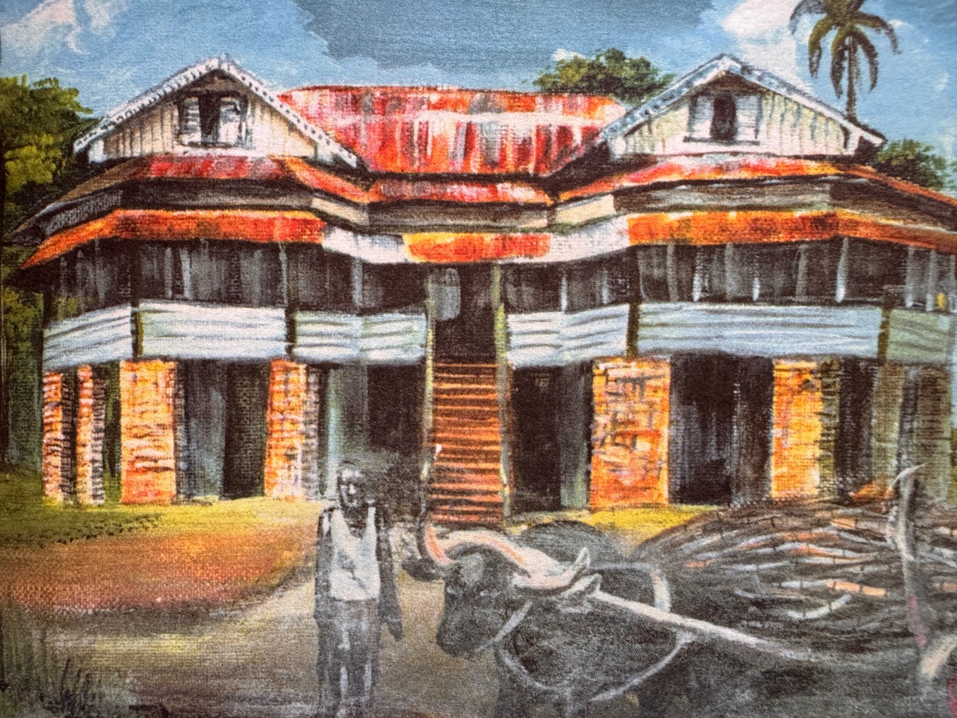 And here's Woodford Lodge's Big House, built in 1921 but still hanging on in the 1990s.  The undated painting is "Shadows of the Past" by Ry