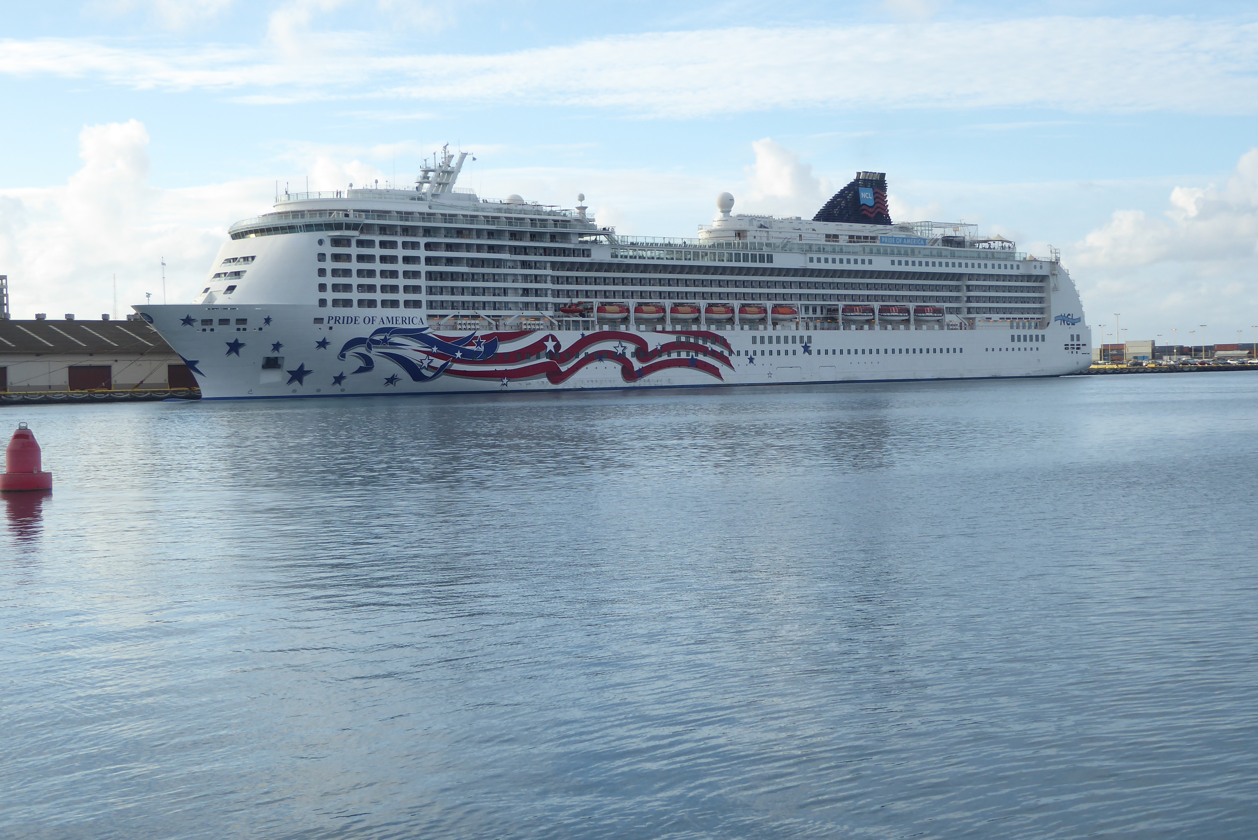 Sometimes, it has company. Here's The Pride of America, property of the Norwegian Cruise Line. The name has some justification, because the