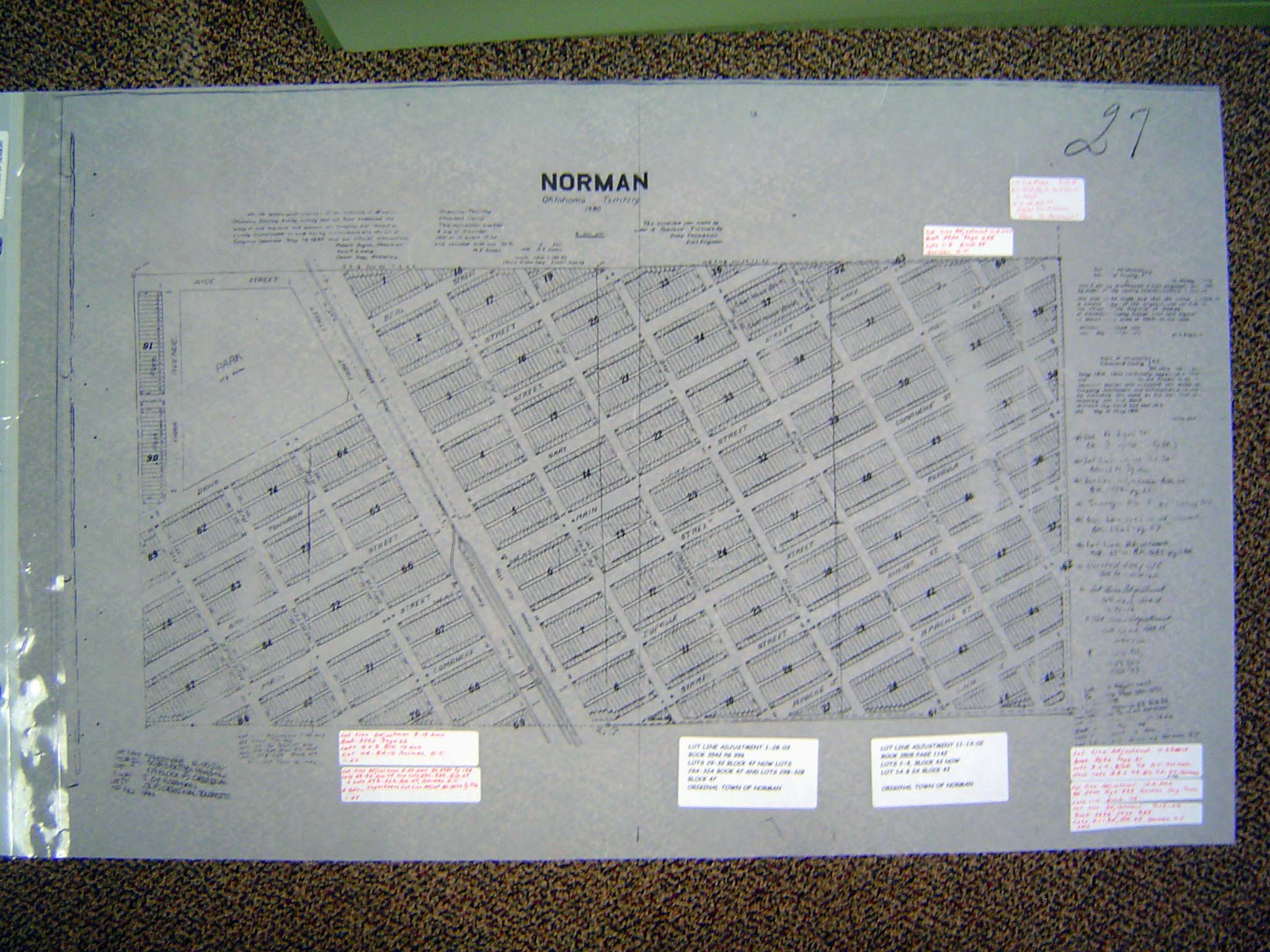 The plat of the original townsite, about as unimaginative as you can get, although tidy enough to please the most finicky. The blank corner