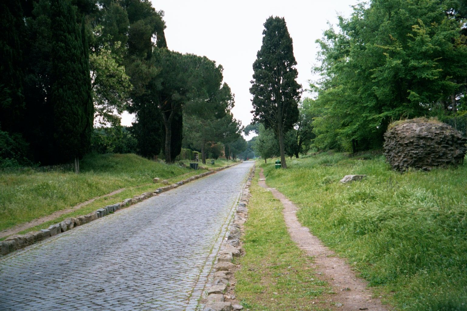 The Via Appia Antica, a few miles east of the Porta Appia. The road was constructed by Appius Claudius Caecus in 312 B.C. to Capua—and only