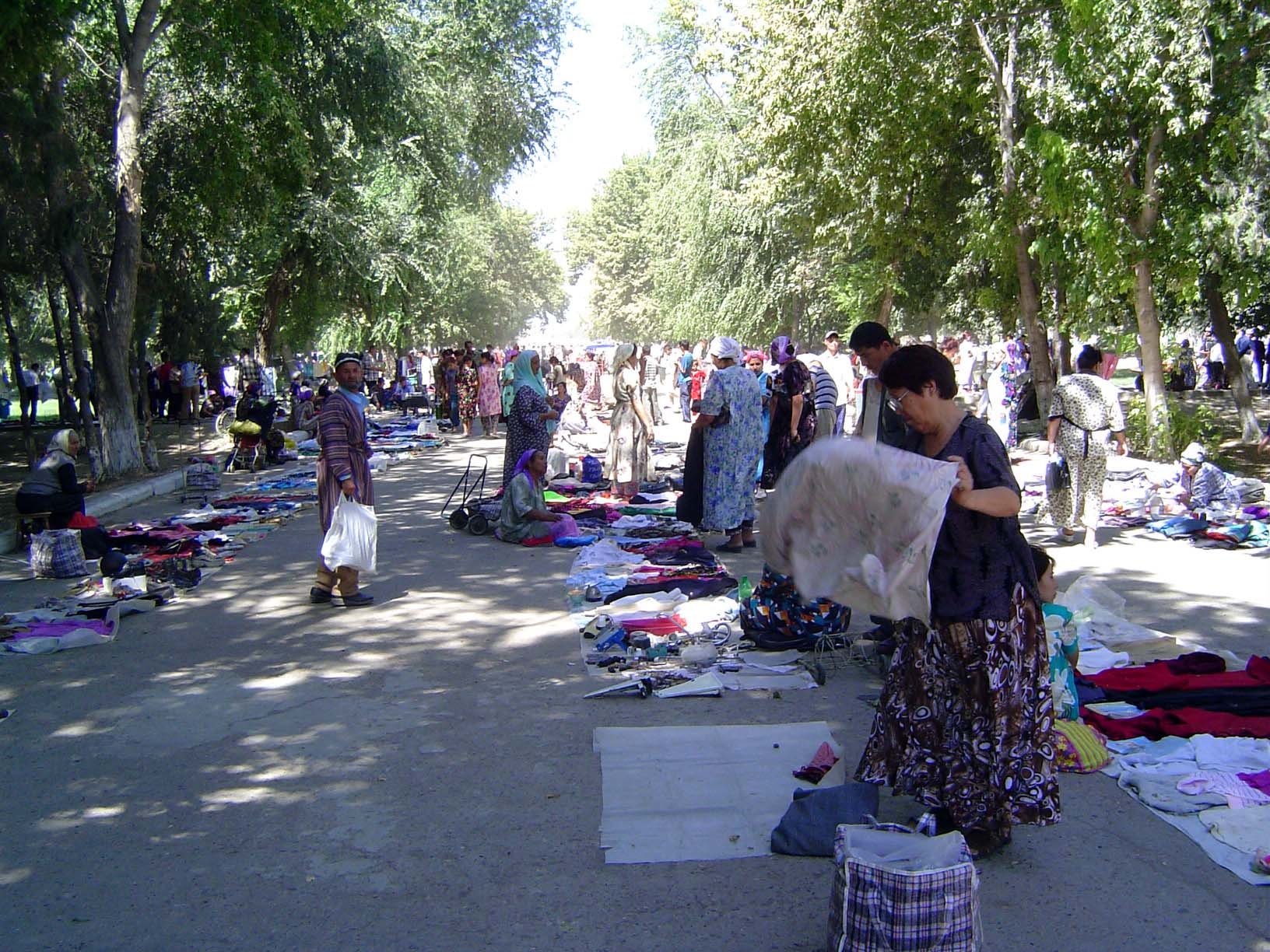 A large part of the market is devoted to used clothing.