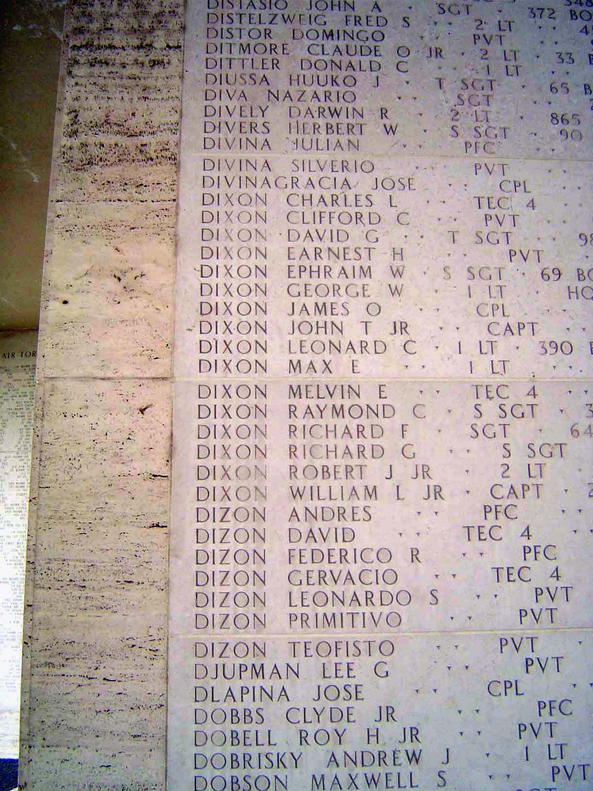 The names identify Americans listed as Missing.