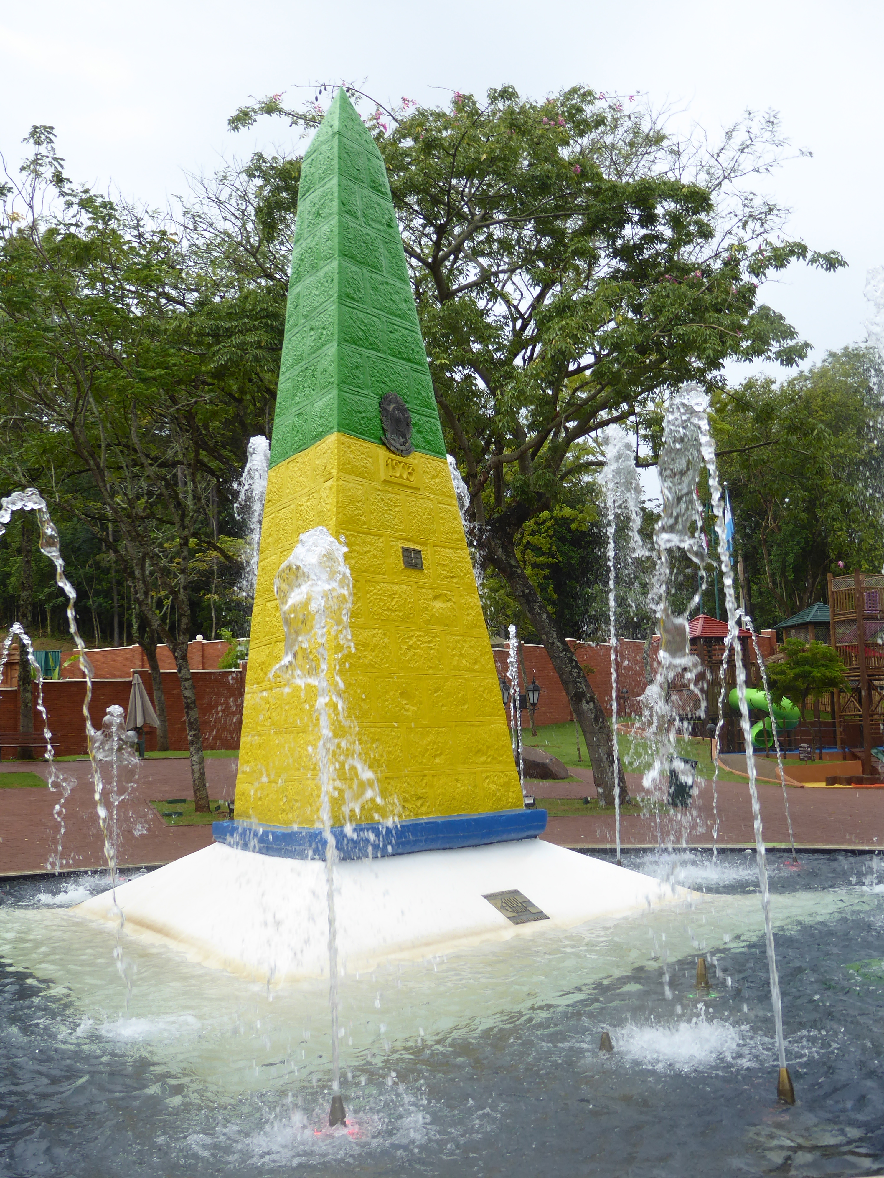 The Brazilians celebrate with an obelisk dated 1903 and painted in the colors of the national flag.
