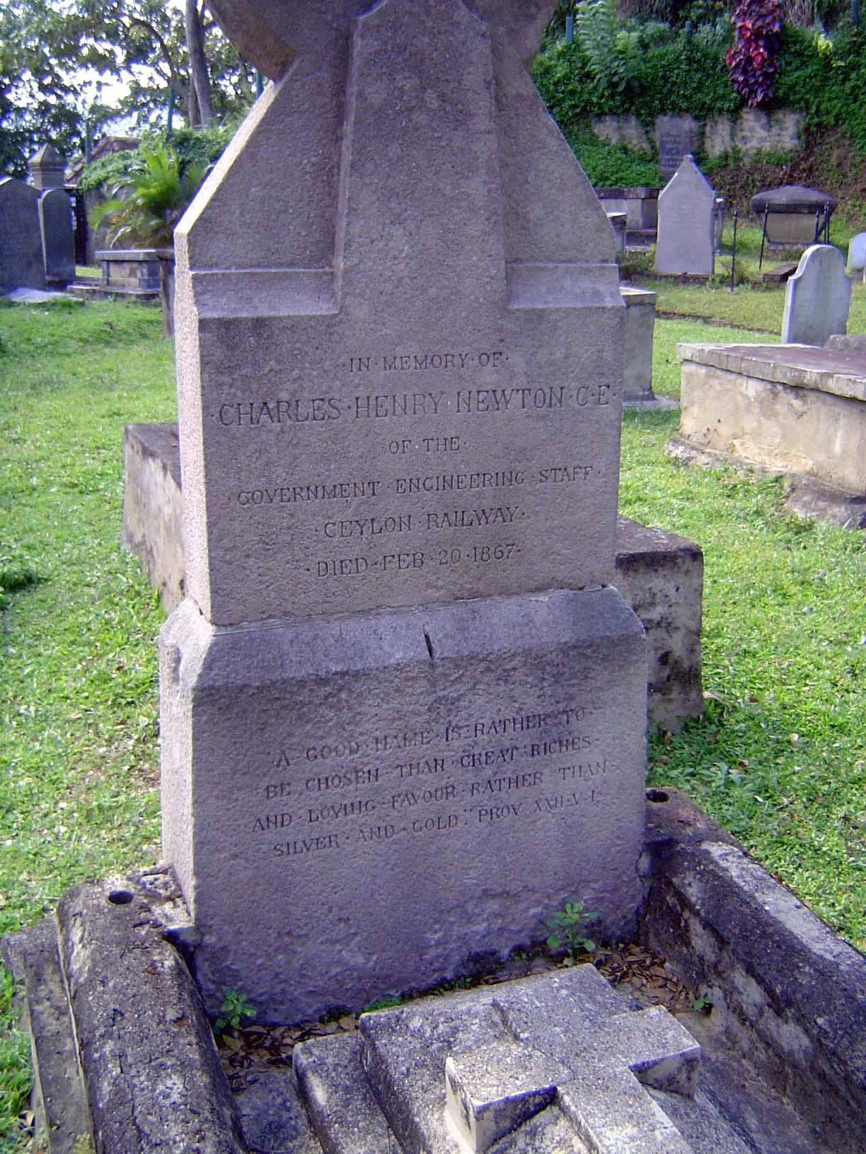 Charles Newton 1824-1867 was employed in the building of the Ceylon Railway and was stationed at Kadugannuwa, at the top of the long climb f