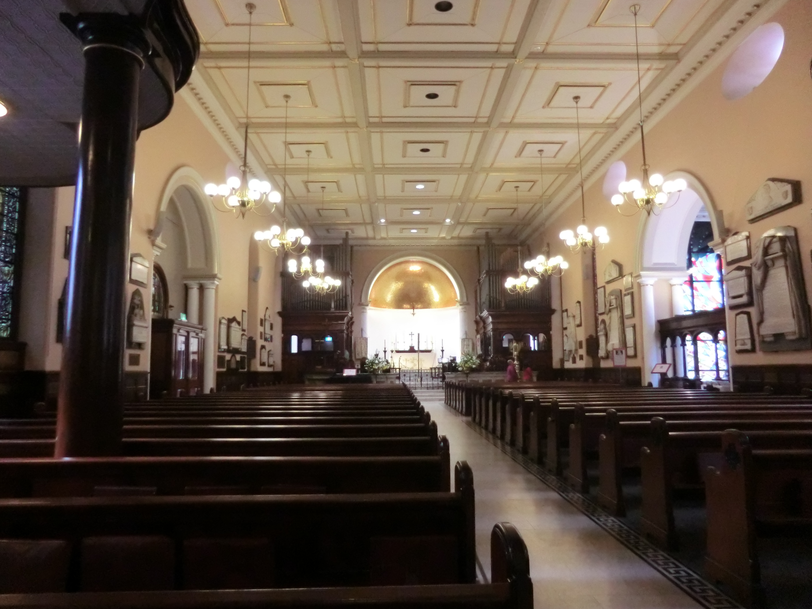 Inside the church; the interior is not Greenway. The plaques are really interesting, however, though they mostly tell the same story with va