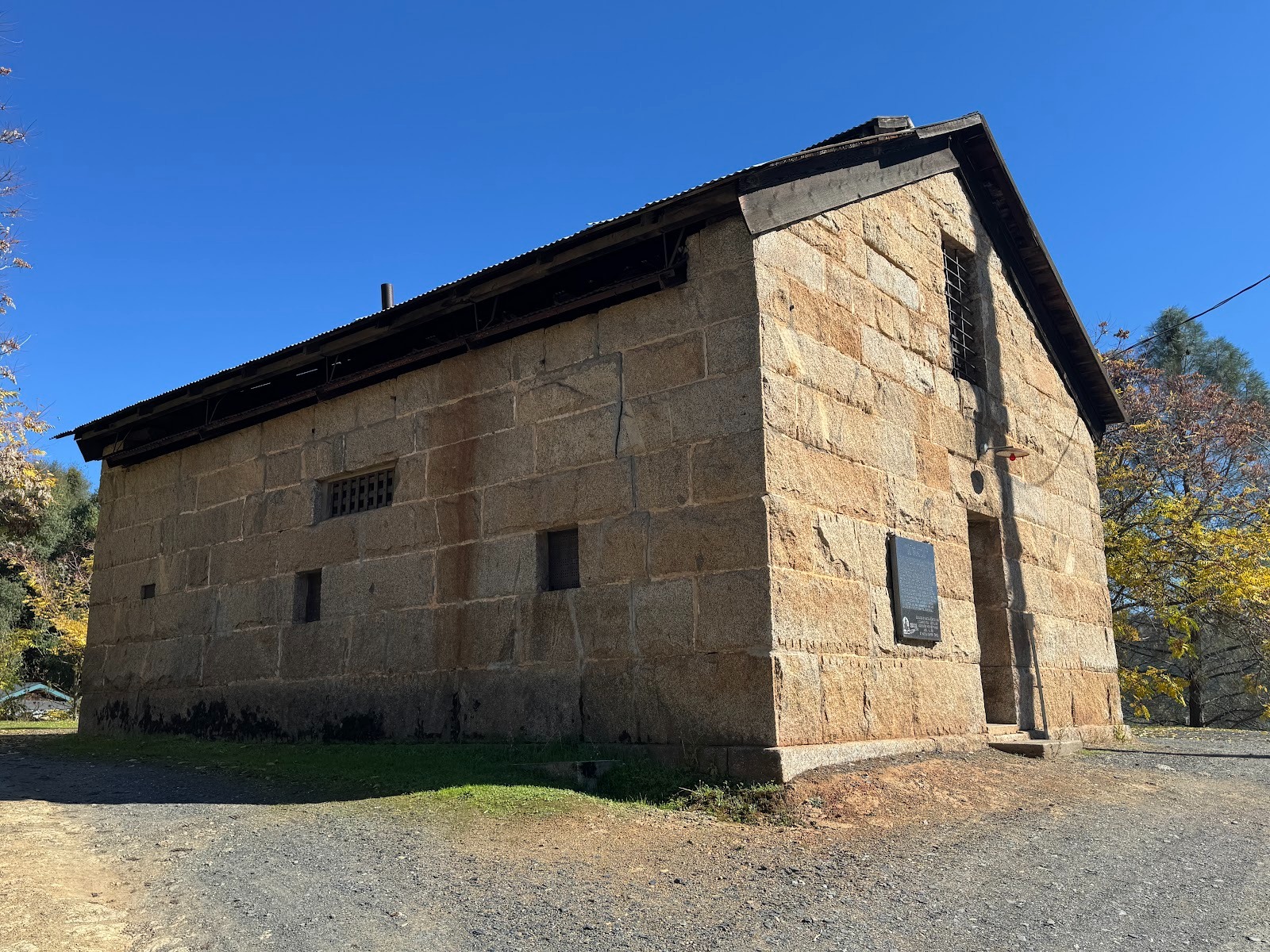 The formidable county jail was built in 1858.  Originally with two stories, it was reduced to one after a fire in 1892.  Condemned in 1963,
