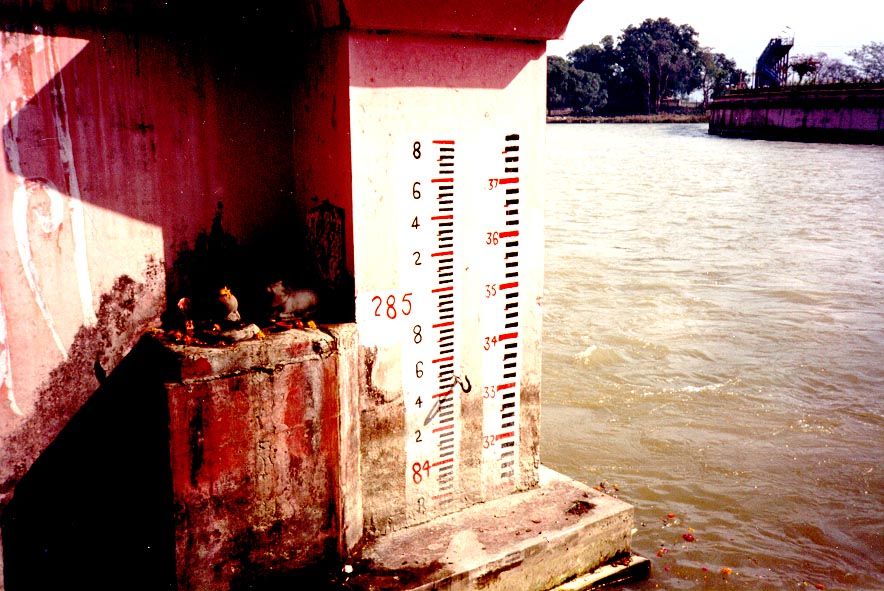 Gauge at the headworks, with offerings.
