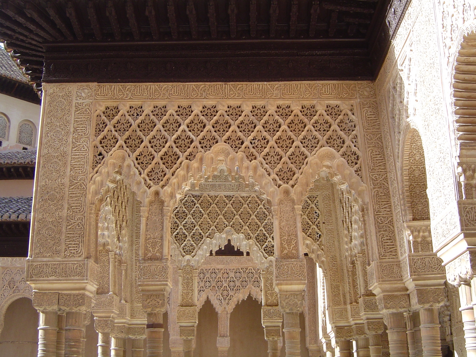 The east arcade. The diamond-shaped ornamentation is called sebka.