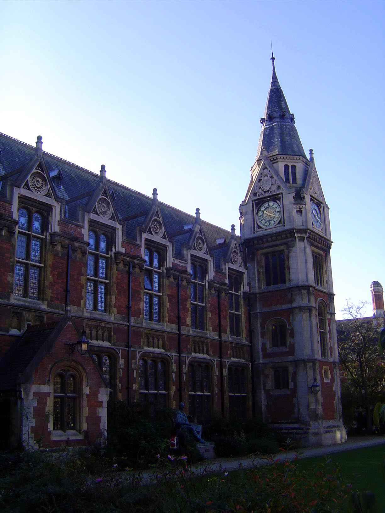 The library, too, is a Waterhouse product from the 1870s. See the statue in the shade?