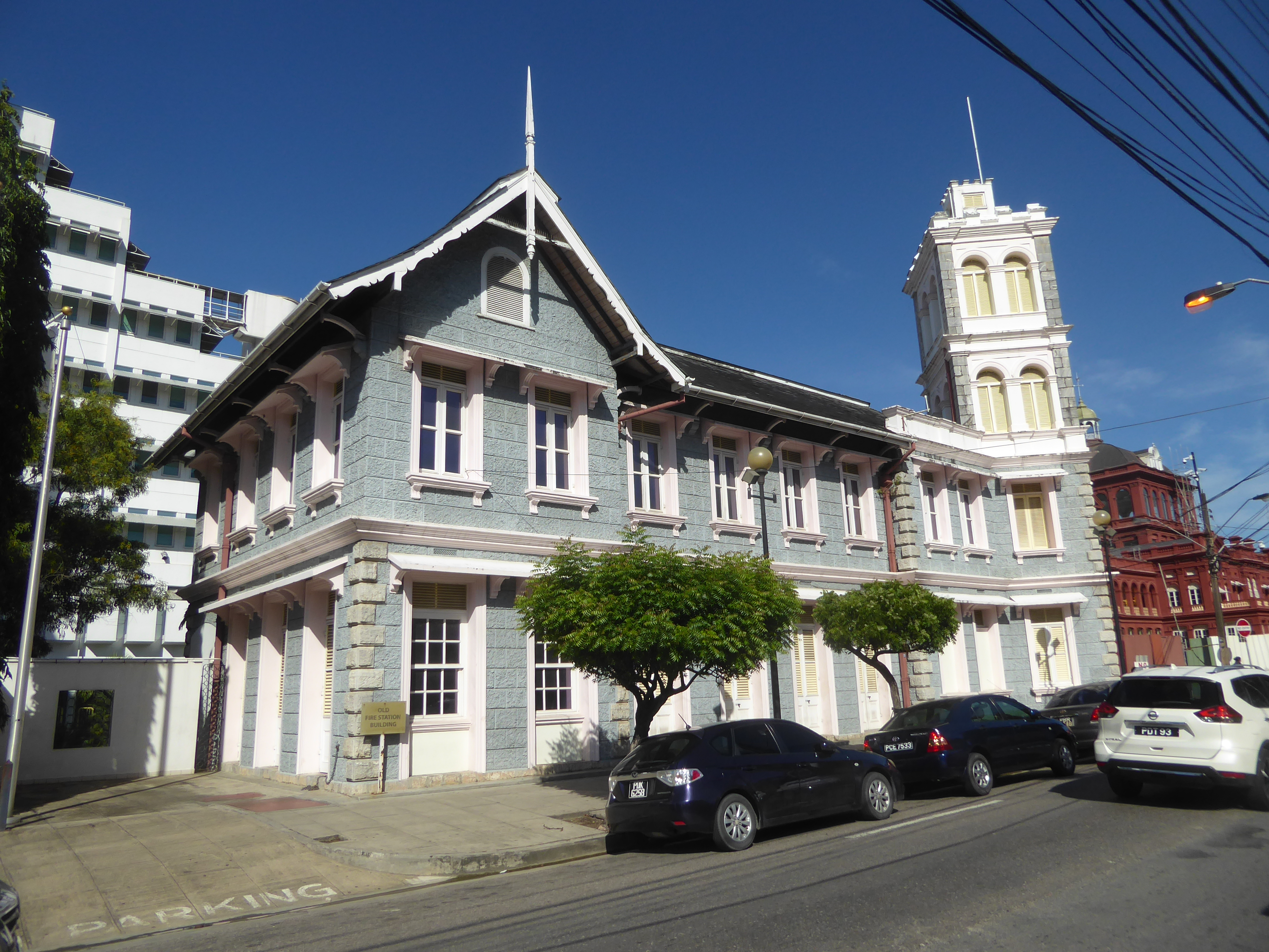 The fire station, 1896-7, was Port-of-Spain's first reinforced concrete building and is recognized by the National Trust as marking the "tra