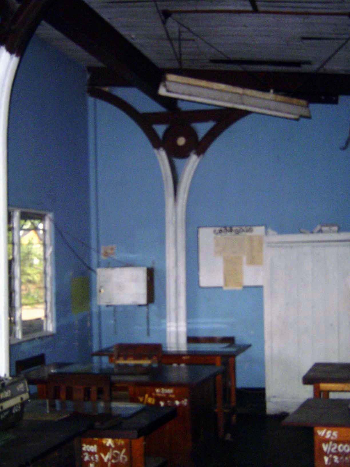 An office supported by old rails.