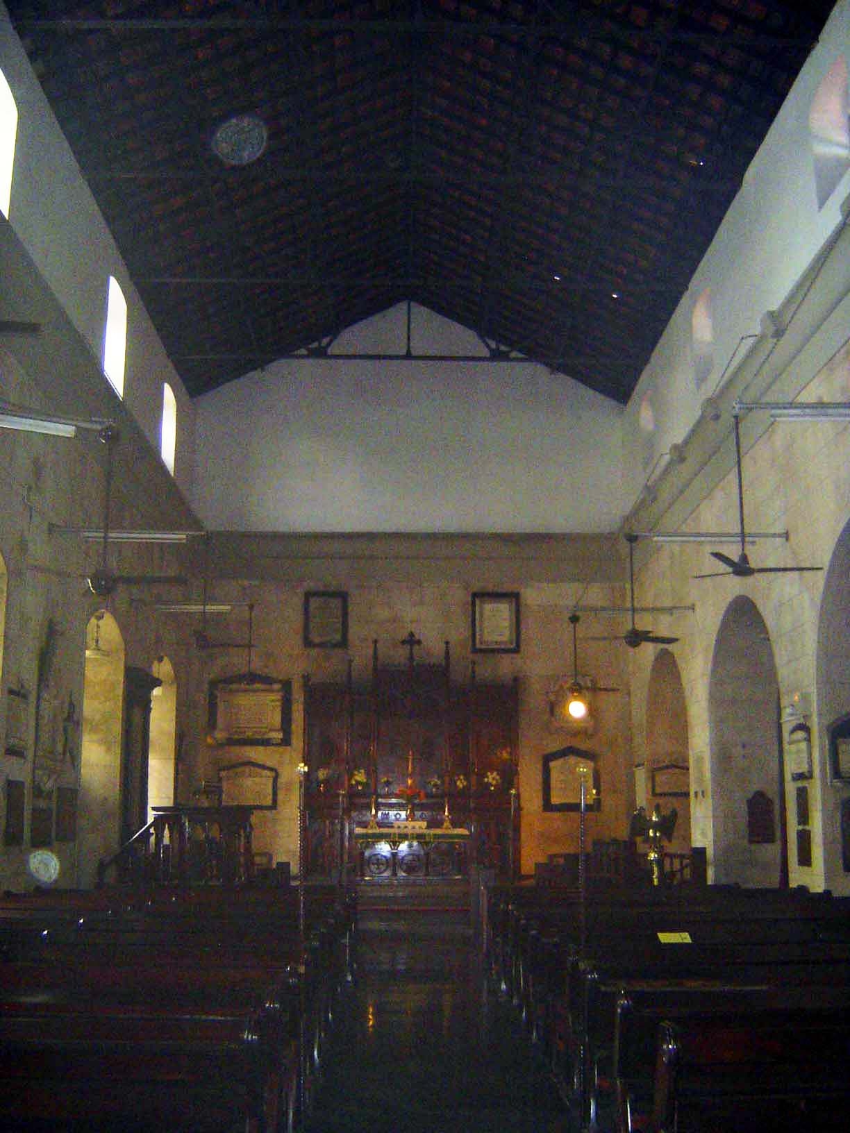 The nave, originally two separate rooms. Lewis suggests that the arches were added during the British period.