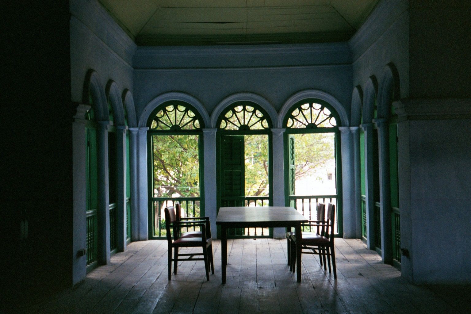 There isn't much in the place now: here, the front room upstairs, ventilated on three sides.