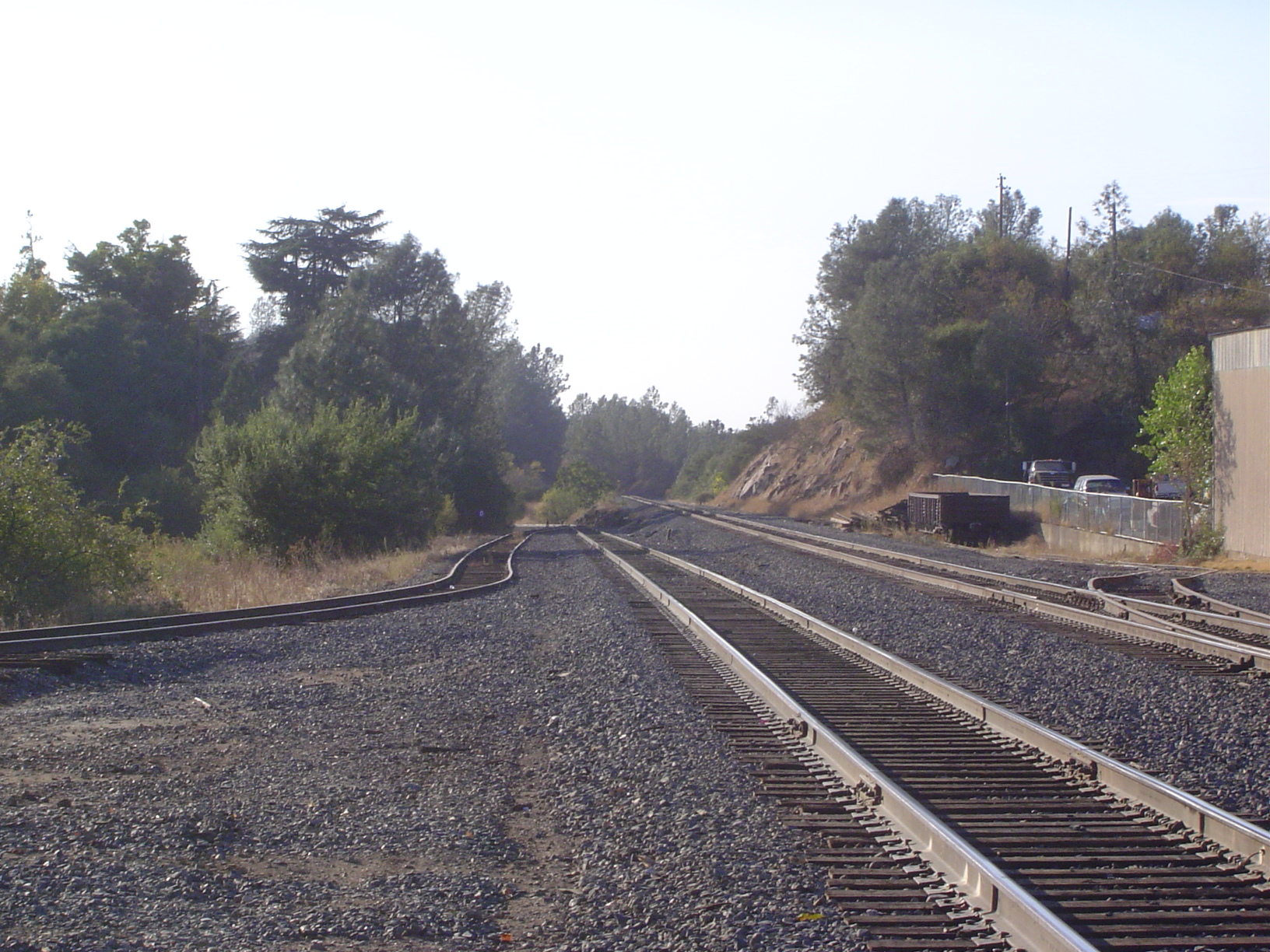 The mainline at Newcastle, with the old, now useless, siding that once served the packing sheds. The elevation here is about 1,000 feet. Thi