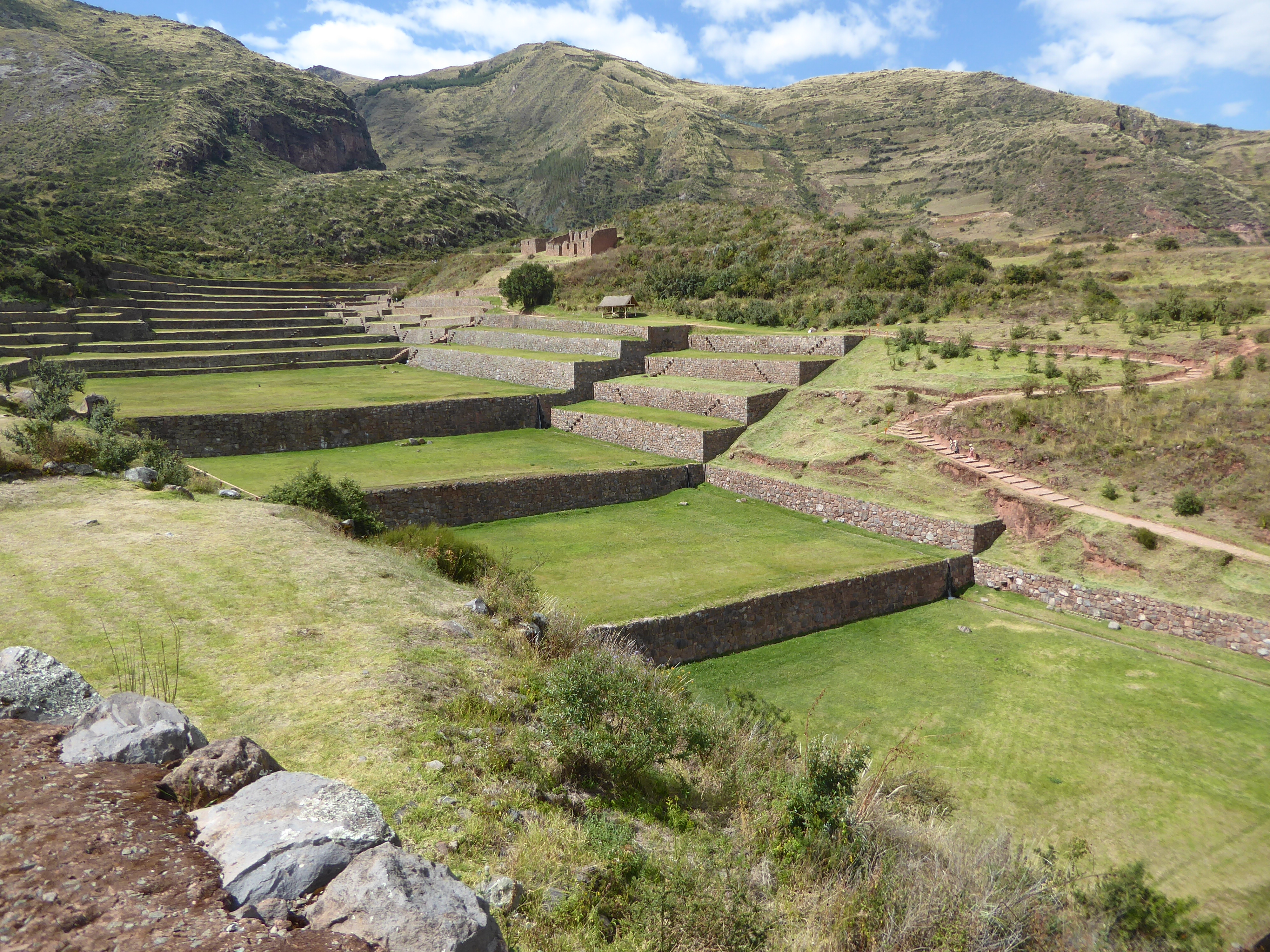 Now we're 20 miles south of Cusco and about a mile and a half up in the hills east of the village of Tipón. The 1,300-foot-long flight of te