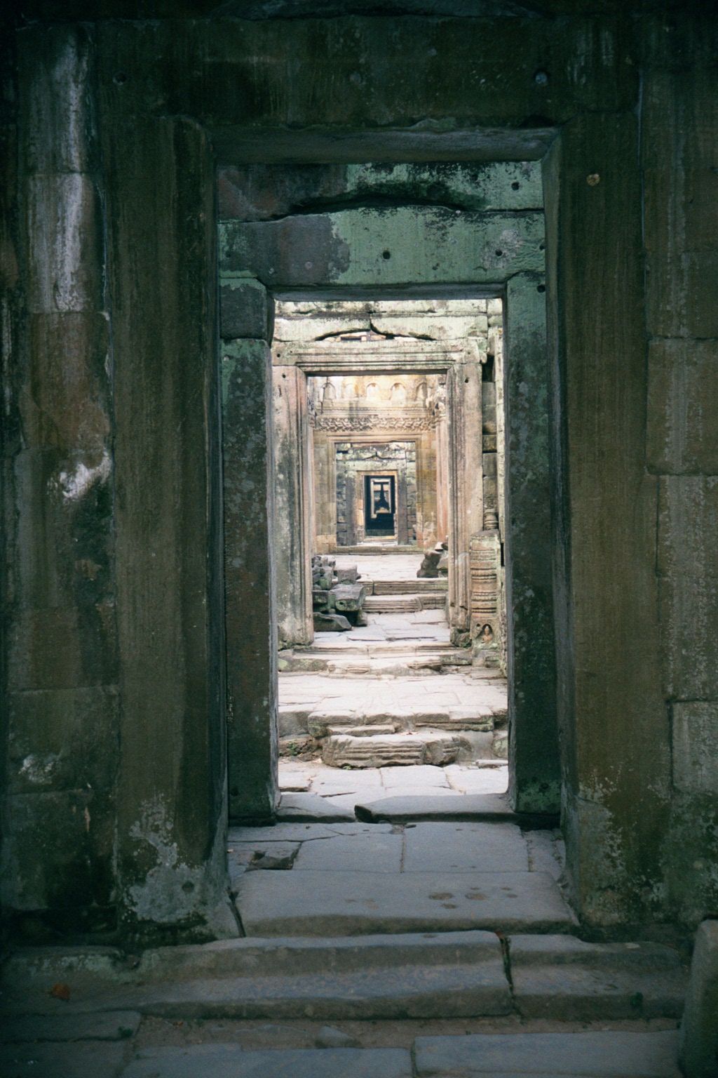 The view inside and along the main axis toward the temple sanctuary. Originally, doors would have blocked this long view.