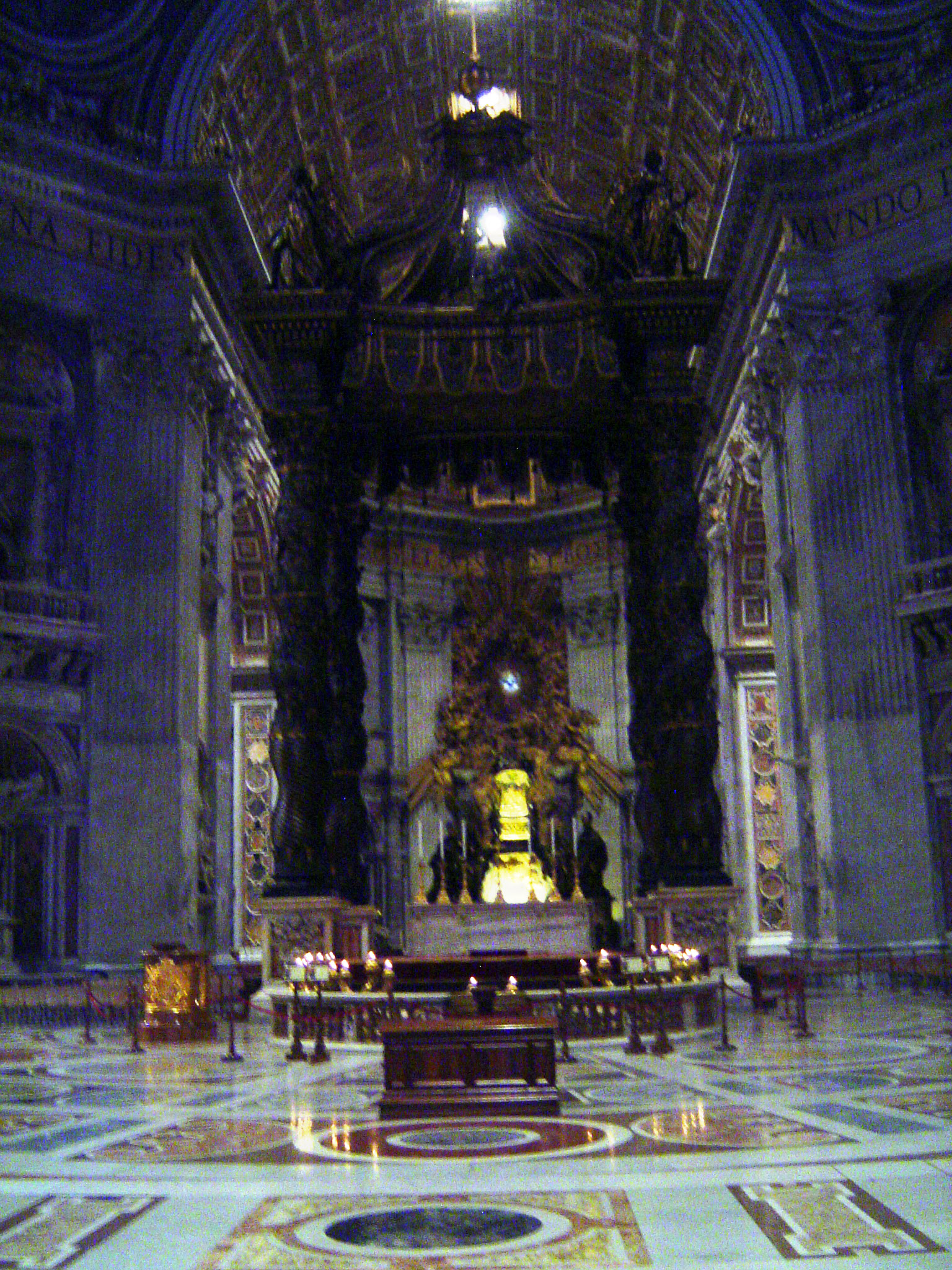 Here's that "bedstead," completed in 1627. A more respectful reading would be this: "In the Baldacchino he \Bernini solved the problem of co