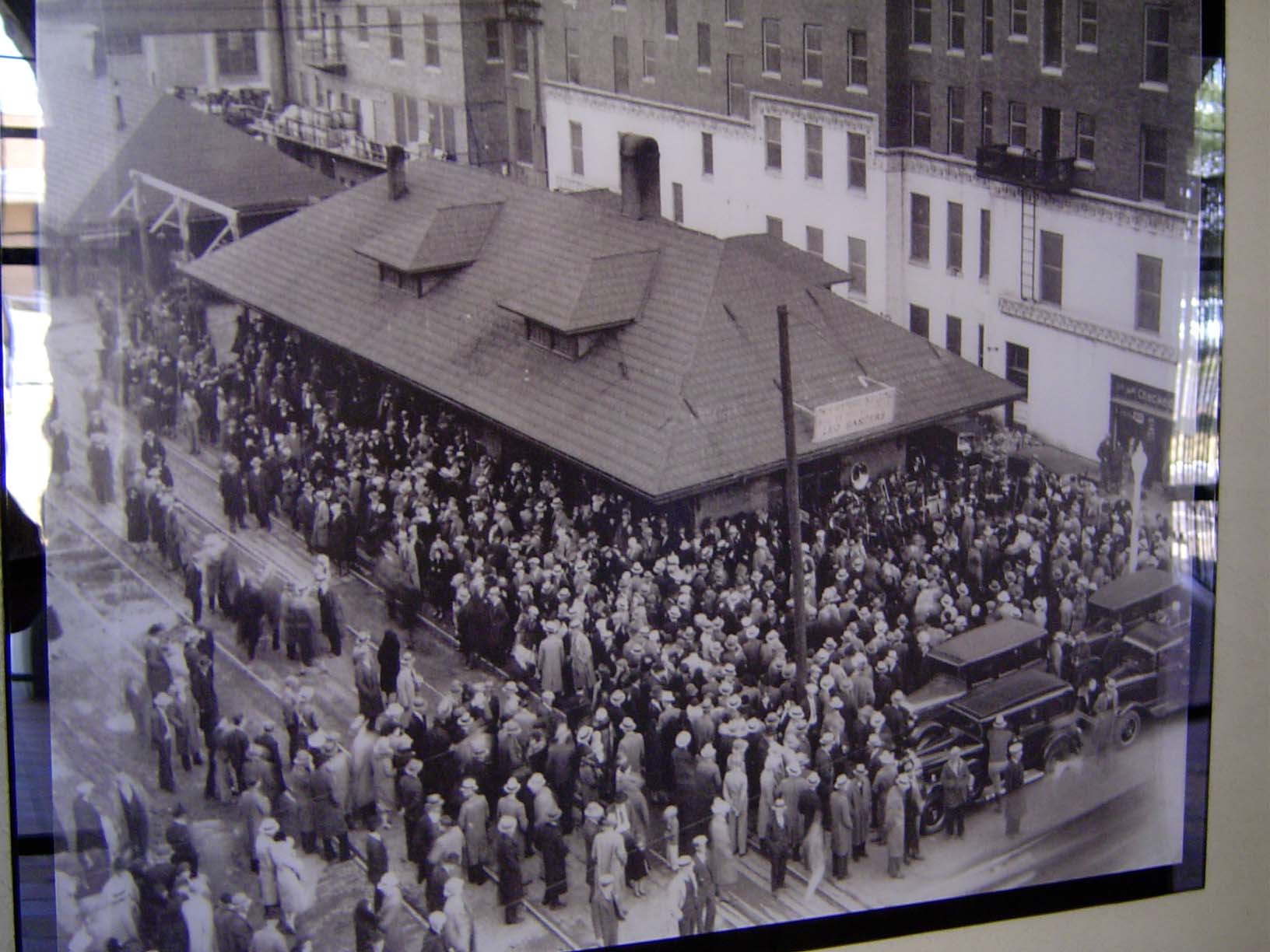 An old photo of the Frisco passenger depot, on display in the city's Union Station, which was built to sort out the traffic jams created by