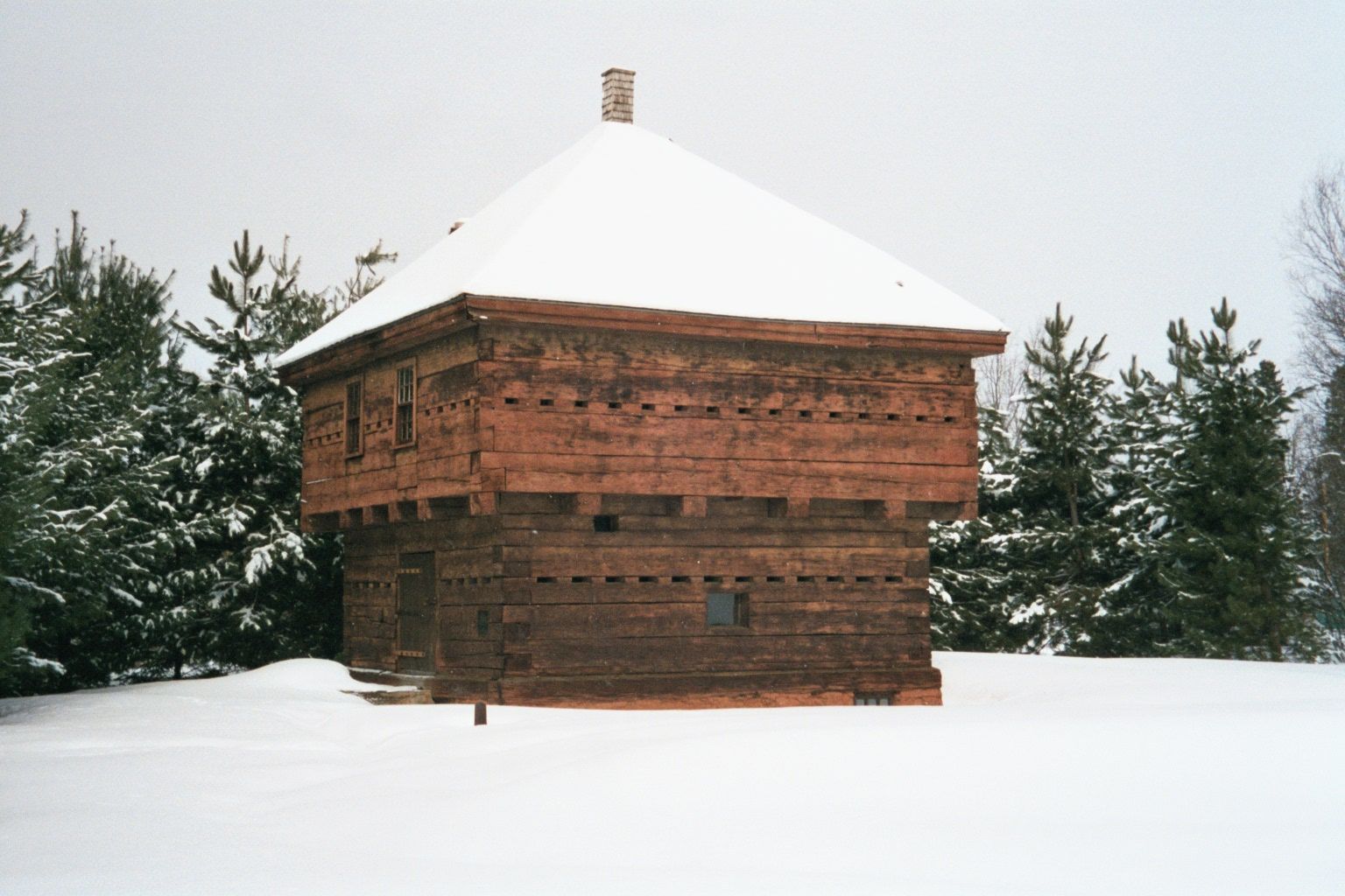 The border was once tense. That's why there's this old blockhouse at Fort Kent, where the Fish River joins the St. John. Guns could point fr