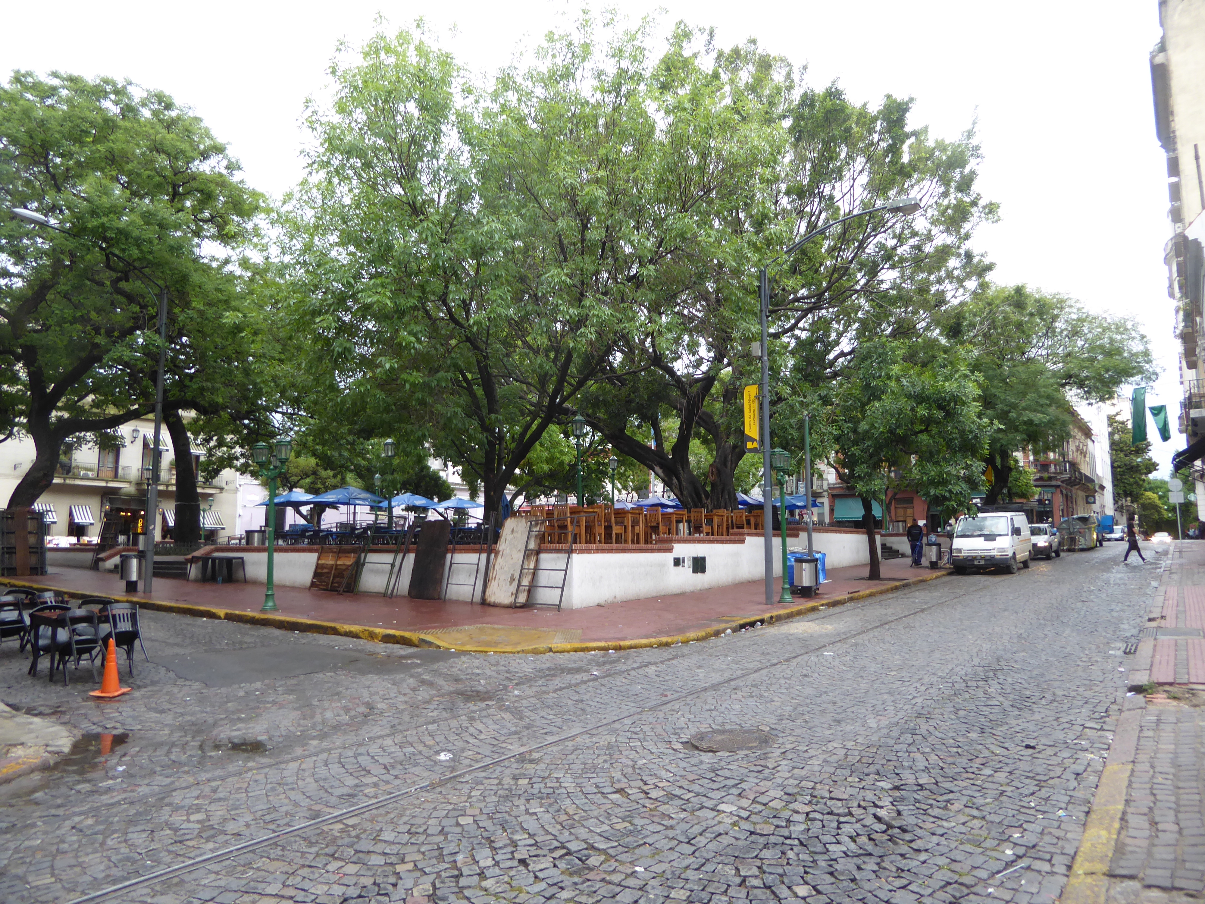 We're jumped a mile and a bit to the north. This is Plaza Dorrego, the heart of the neighborhood called San Telmo.

The tracks here aren't t