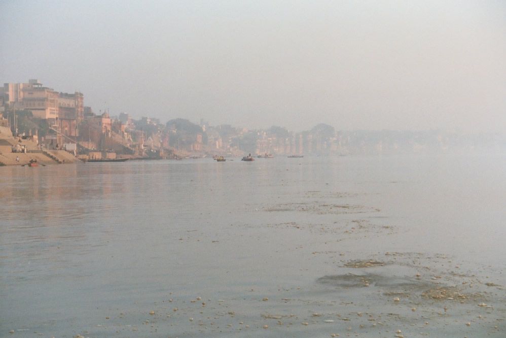 The river's edge from midstream.