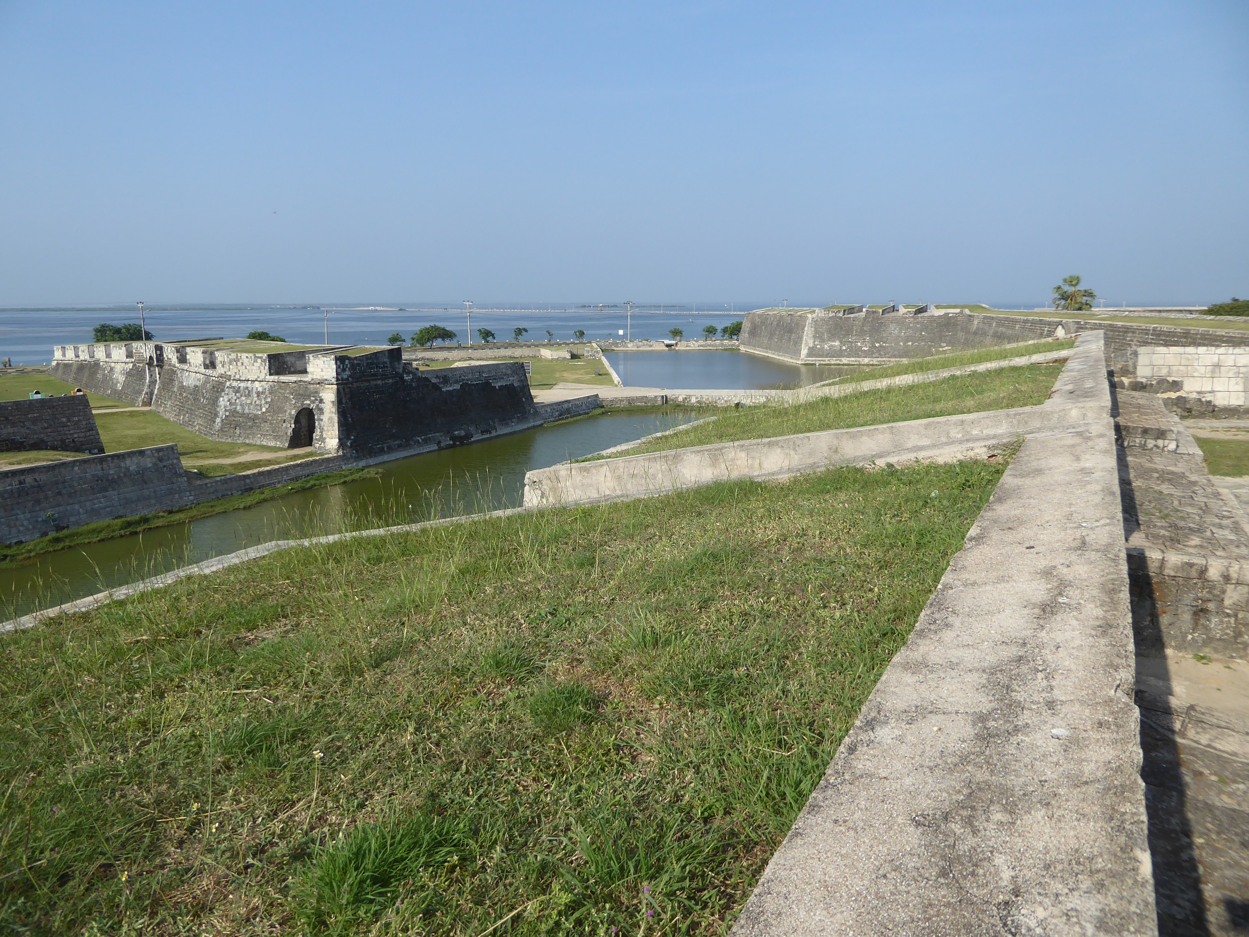 A view from that bastion to the next bastion—the Zeeland Bastion—and over the moat to some of the outworks. The moat ends in a sluice regula