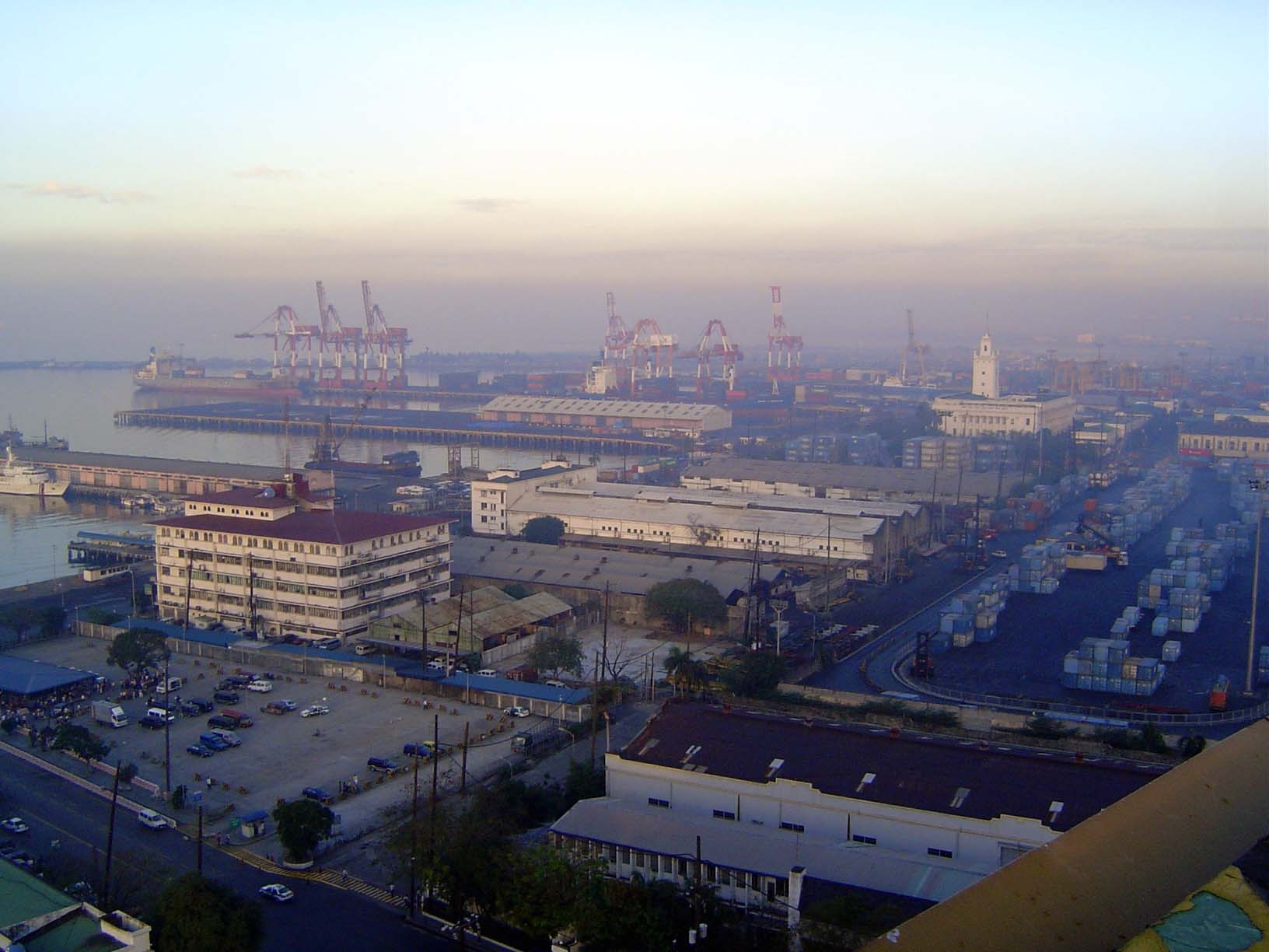 The view north. The building on the left is the Philippine Port Authority; the one on the right, with the tower, is the Bureau of Customs.