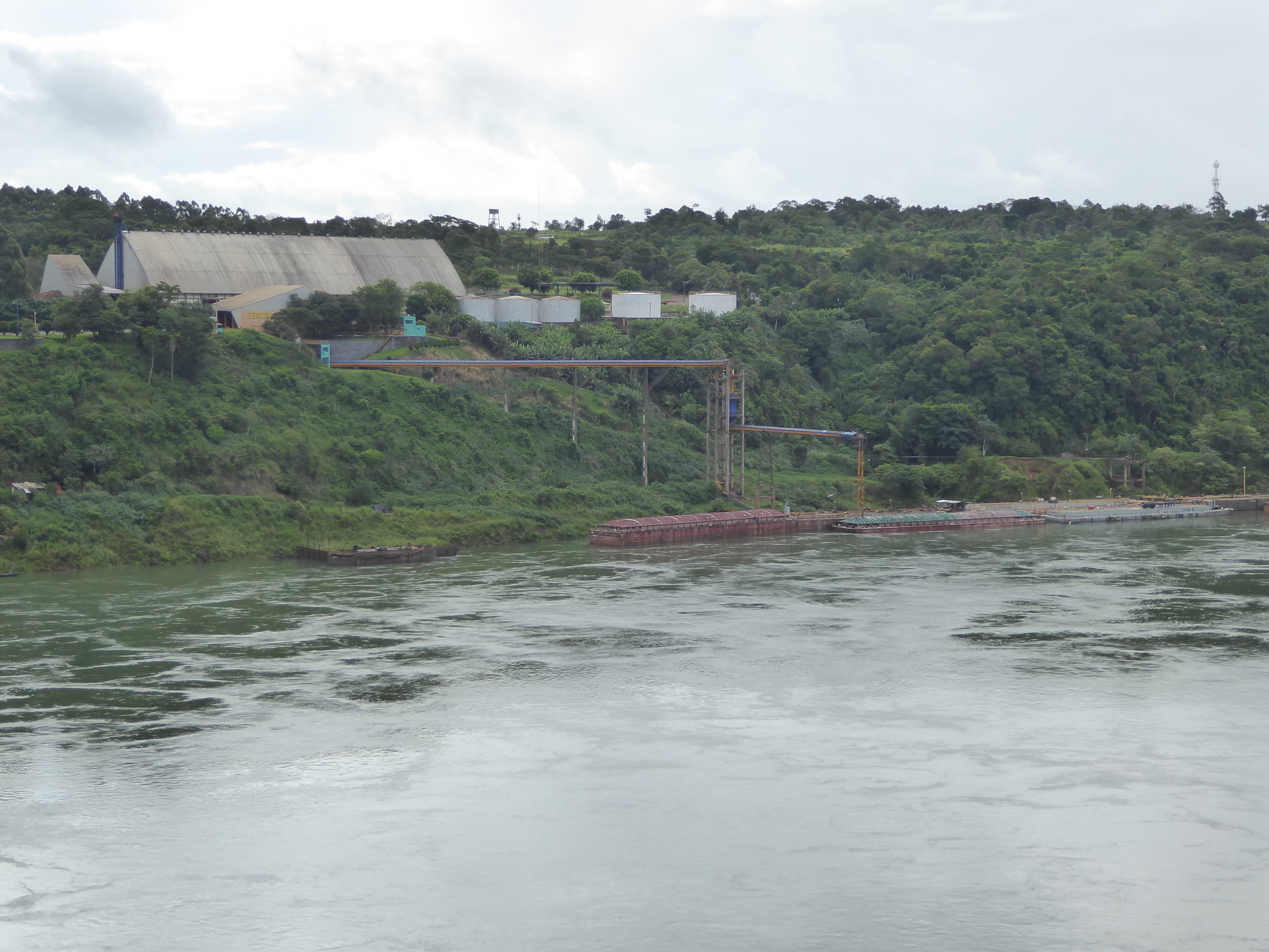 We've come downstream about five miles. Looks like there are soybeans in Paraguay, too—and barges to float them down to the sea.