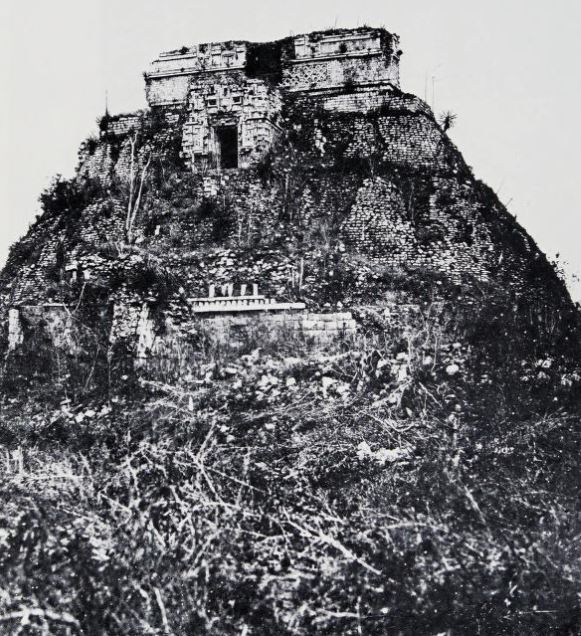 Fifty years later, Désiré Charnay published this engraving on the left of a photograph of the same pyramid.  Unless you look closely, it see