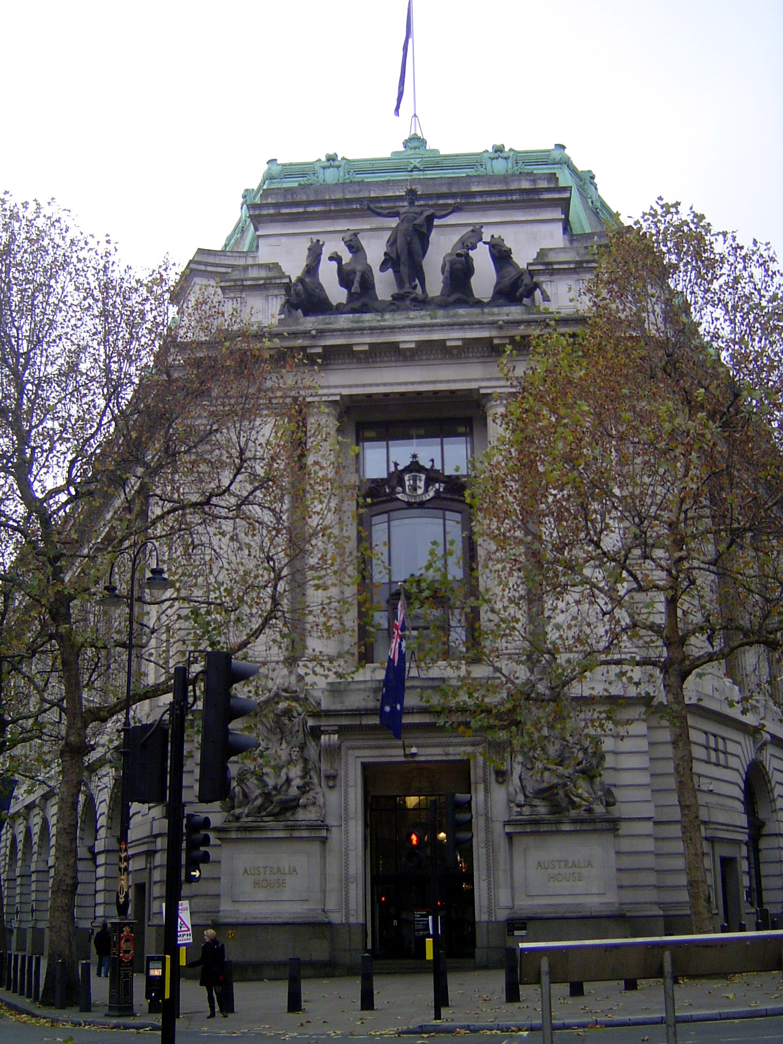 He gets a bit even on rainy days, because the sculptural figures up top are Apollo with the horses of the sun.