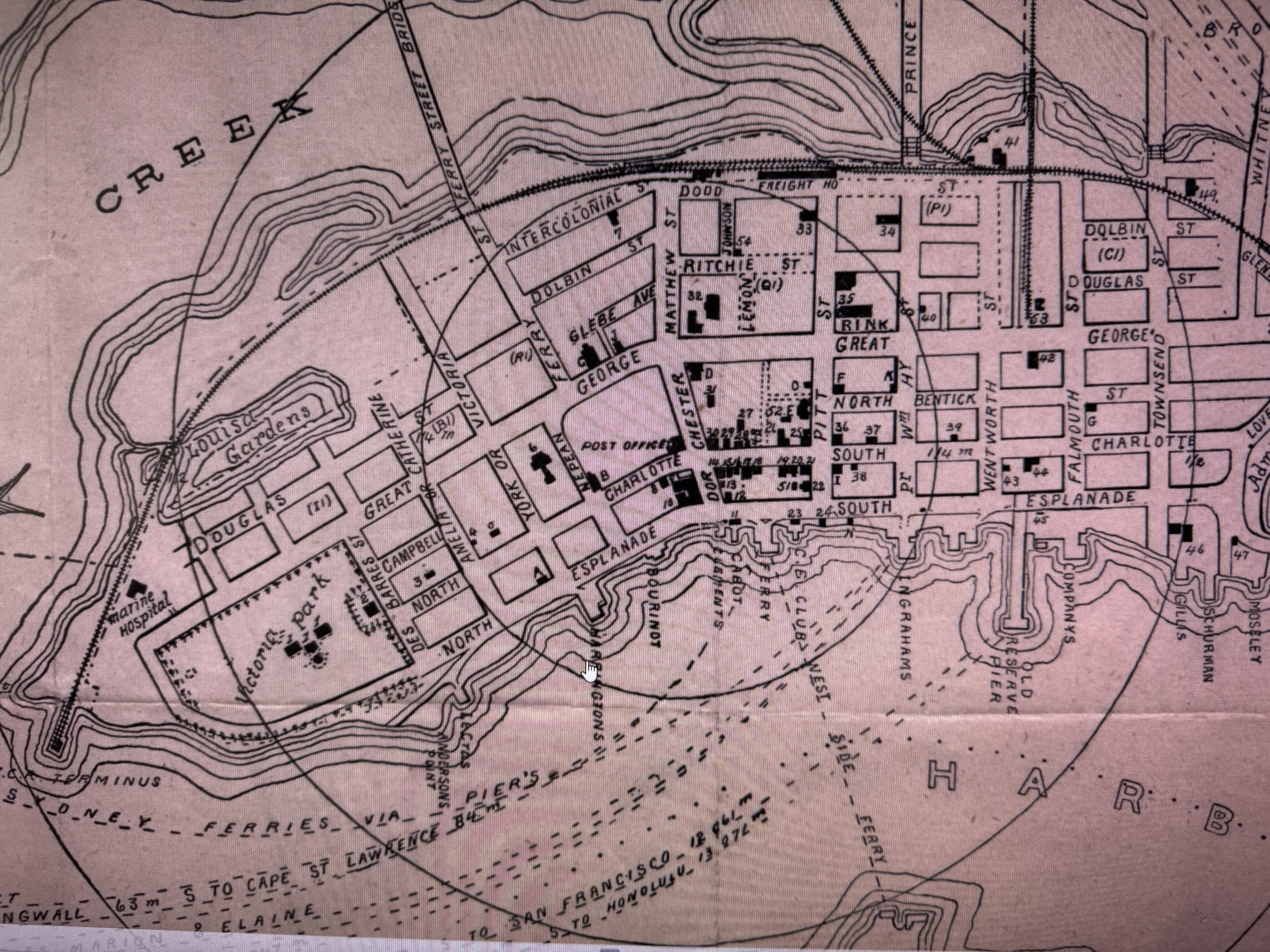 We do slightly better with this map from 1900.  See that large block at the corner of Dorchester and Esplanade?

https://archives.novascotia