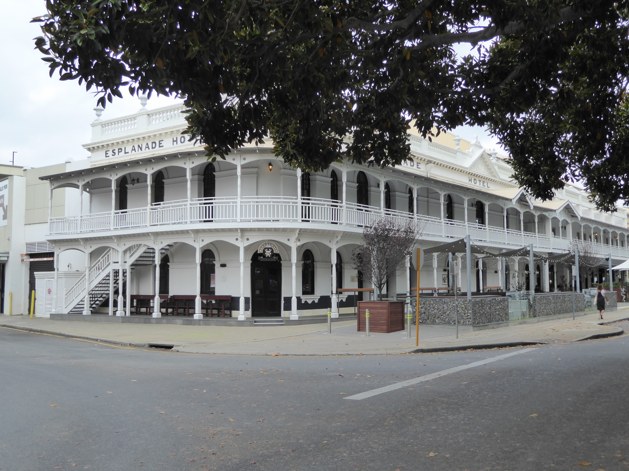 Across the street and facing the beach, this is the Esplanade Hotel, built in 1897 during the gold rush and replacing a warehouse built on t