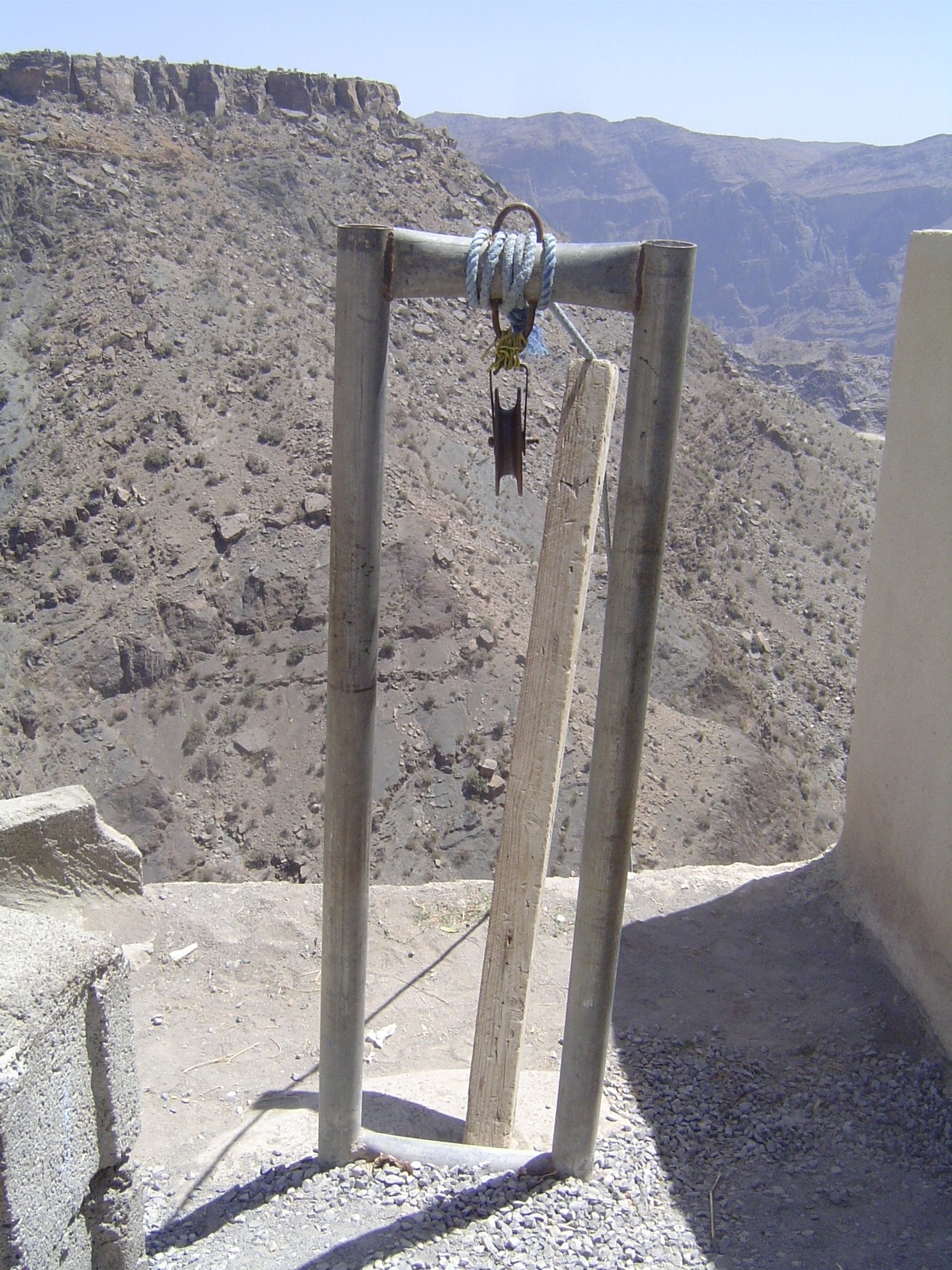 Pulleys are used to carry things up and down the valley wall.