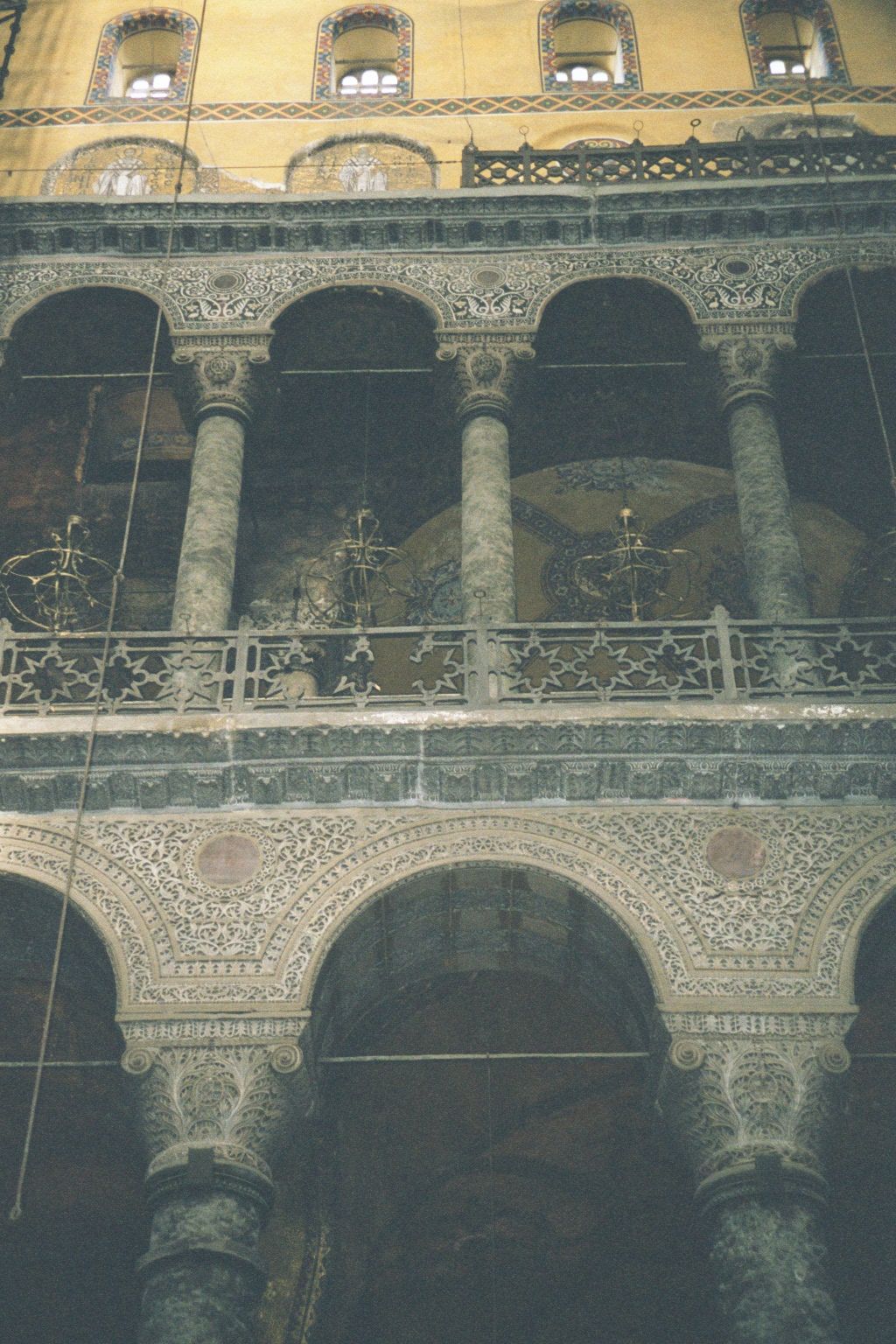 Tiers of colonnades forming the tympanum.
