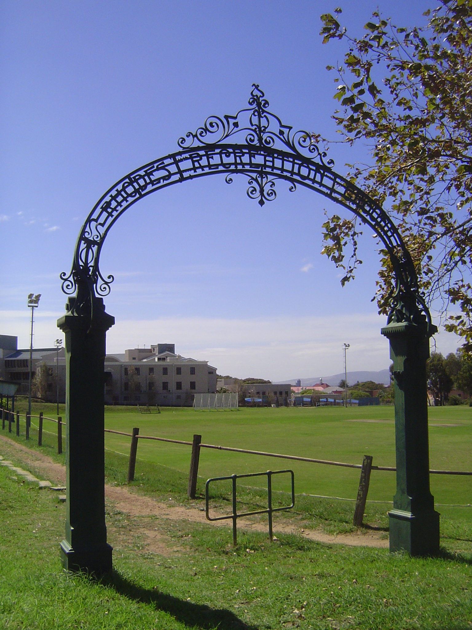 Rhodes bequeathed to the state a lot of nearby land, including what became the campus of the University of Cape Town. Here's a gateway made