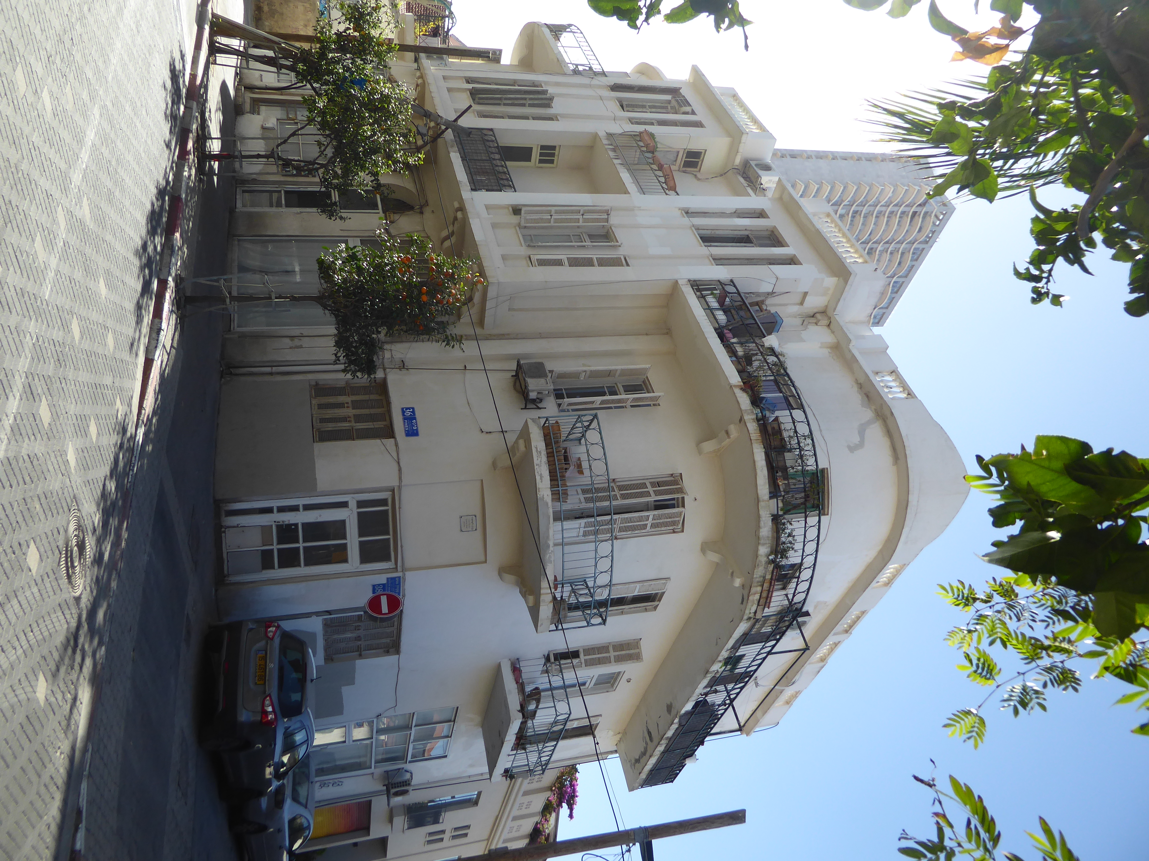 Neve Tzedek grew slowly enough that it acquired some examples of the Bauhaus style that by the 1930s dominated Tel Aviv. In the distance is