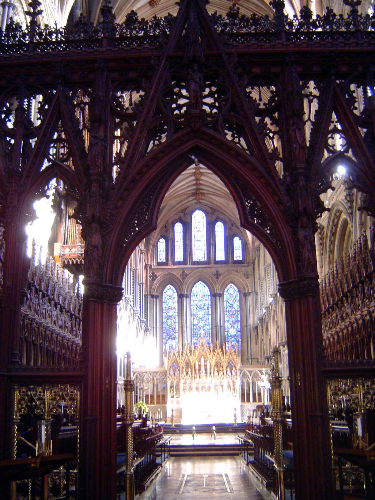 The choir, seen through the 19th Century screen that marks the original eastern end of the cathedral.
