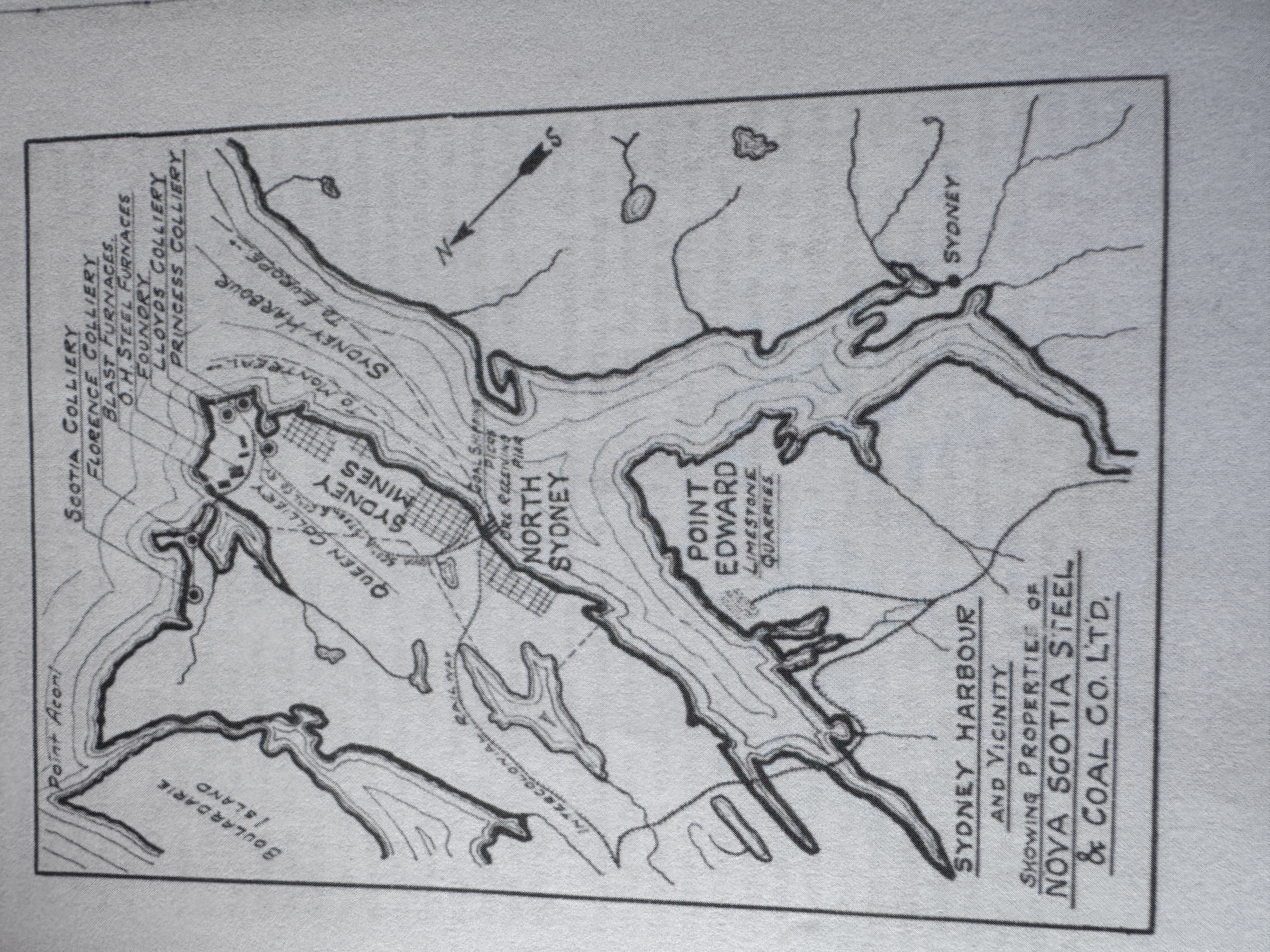 Scotia's properties around Sydney in about 1910 included four coal mines along with new blast furnaces, open hearth furnaces, and a foundry.