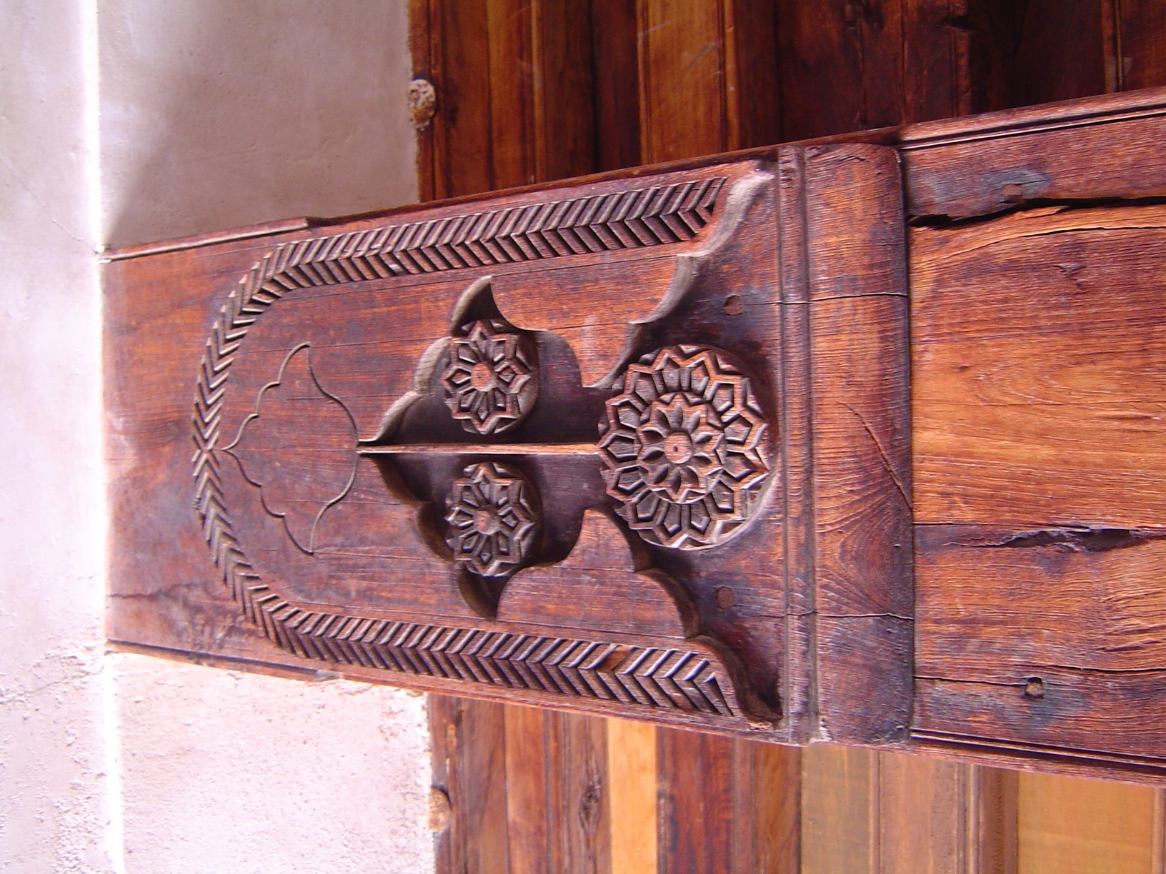 Carved roof beam.